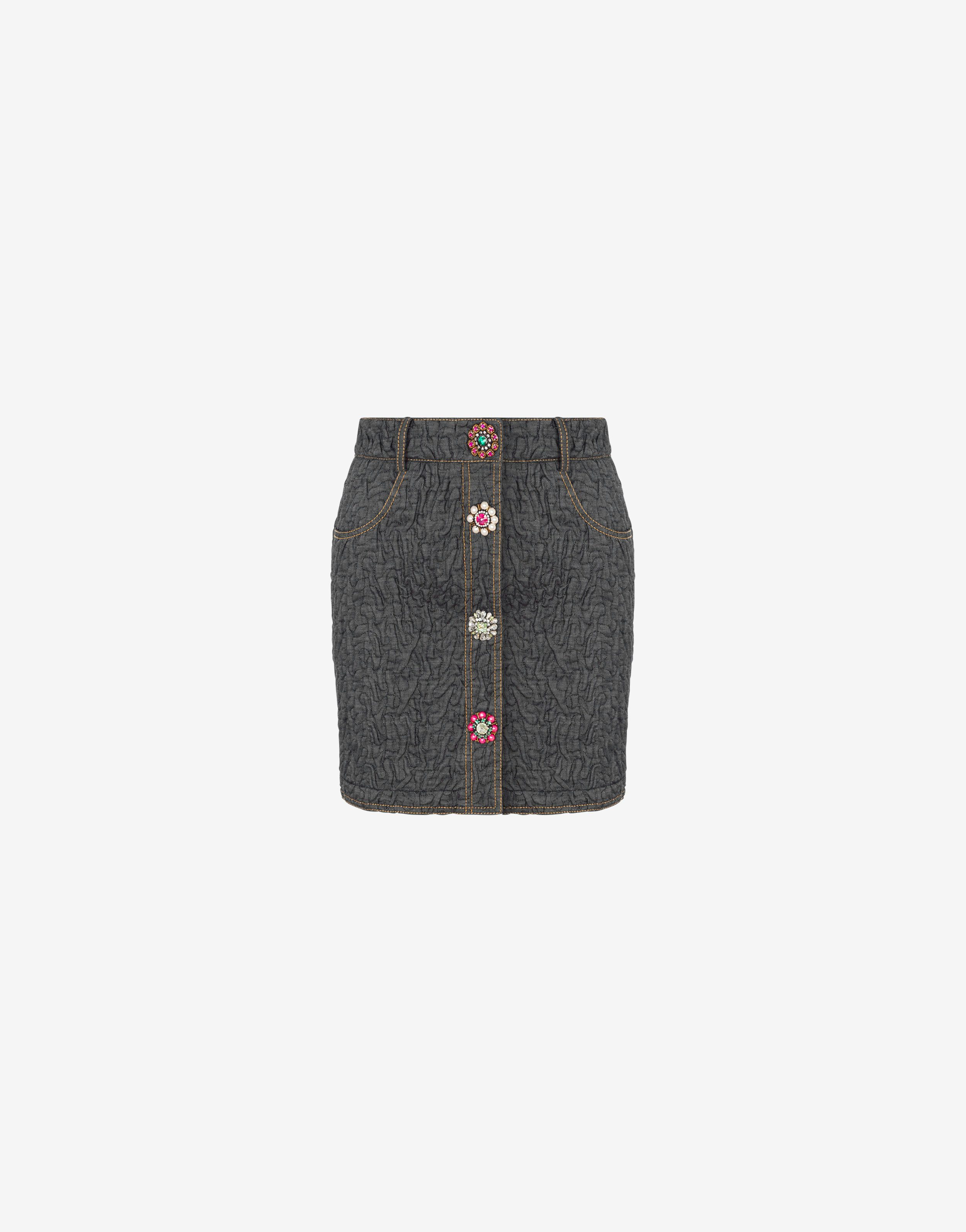 Jewel Buttons Black Denim Miniskirt