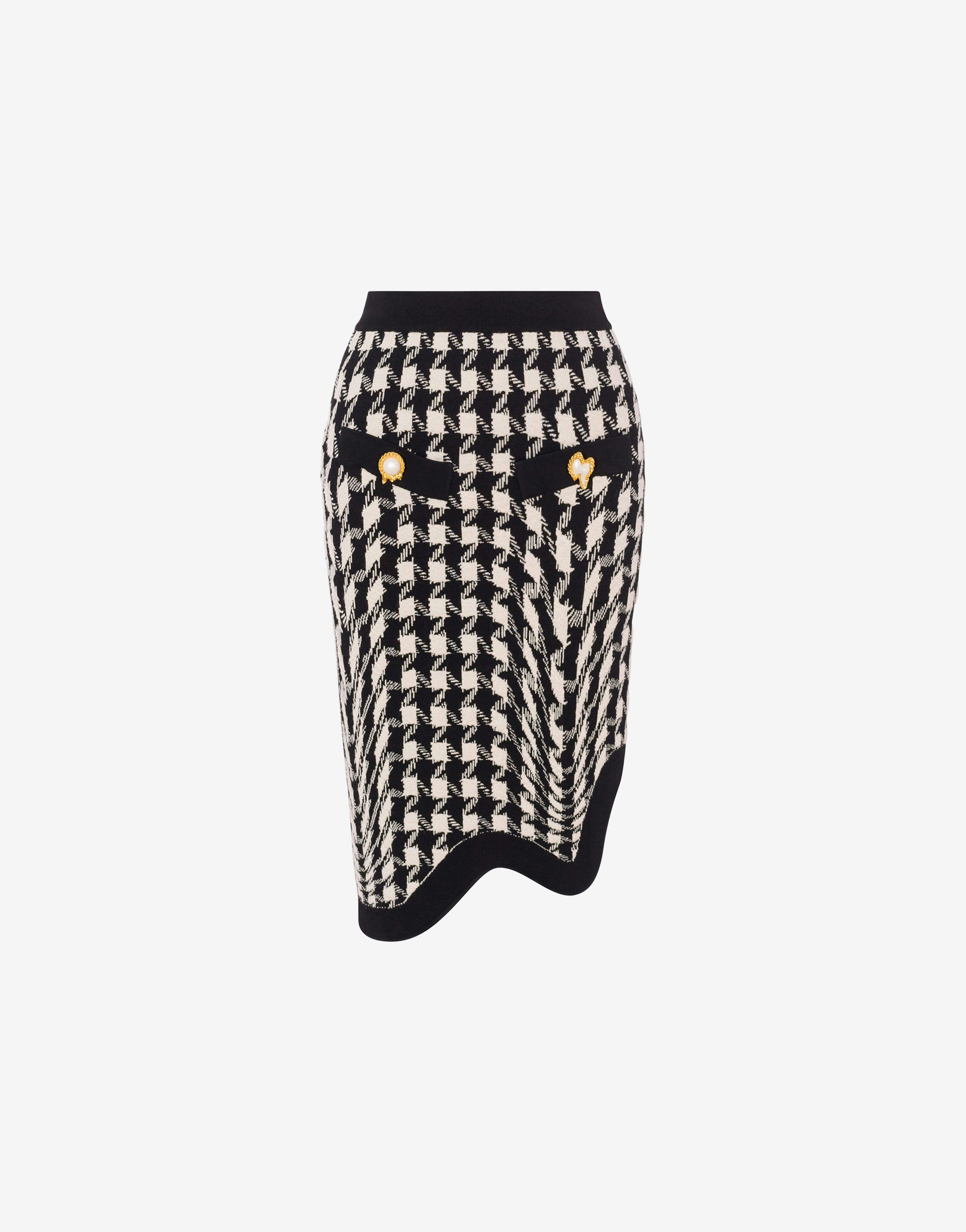 Pied De Poule Print Wool Skirt
