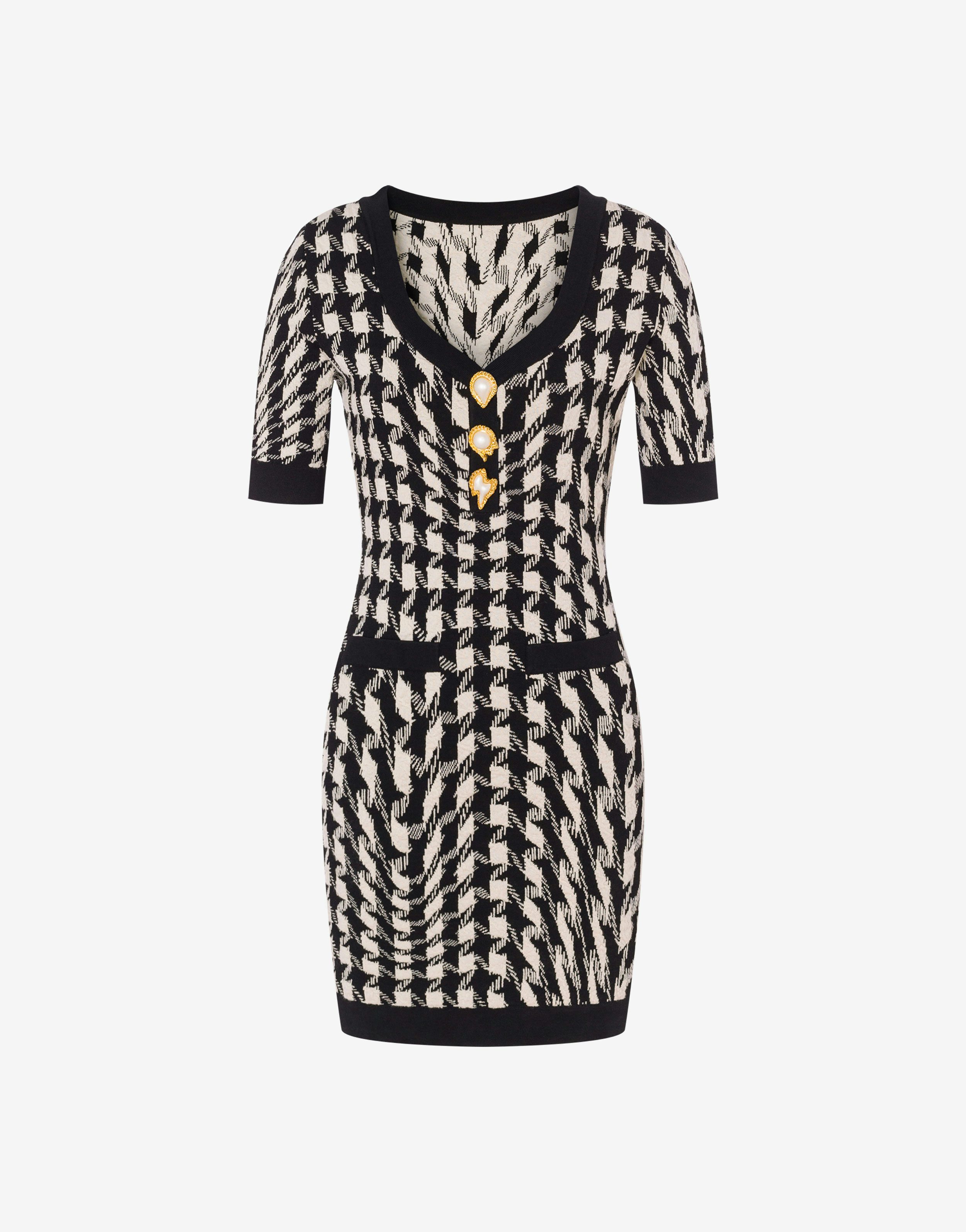 Morphed Pied De Poule Stretch Knit Dress
