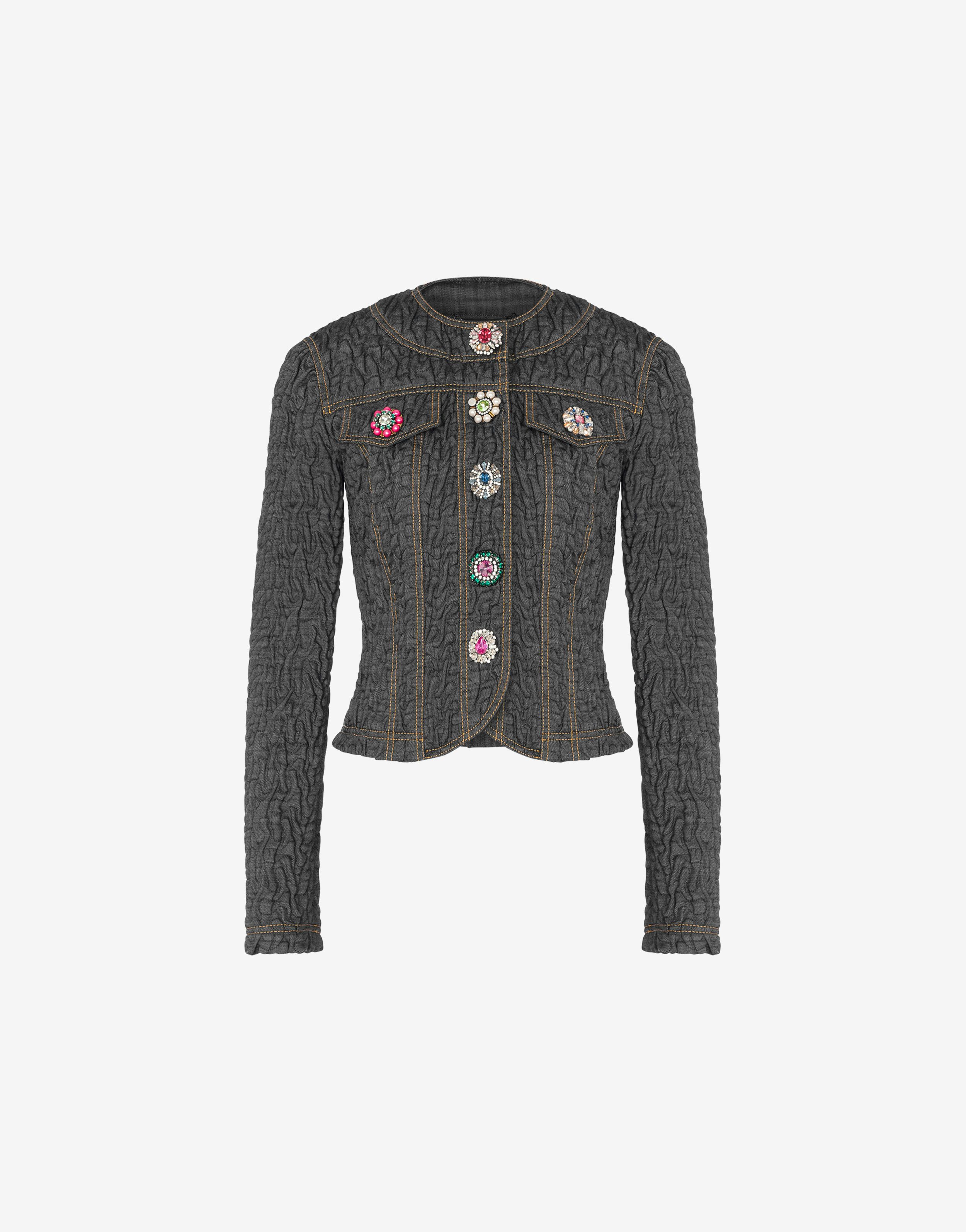 Jewel Flowers Black Denim Jacket