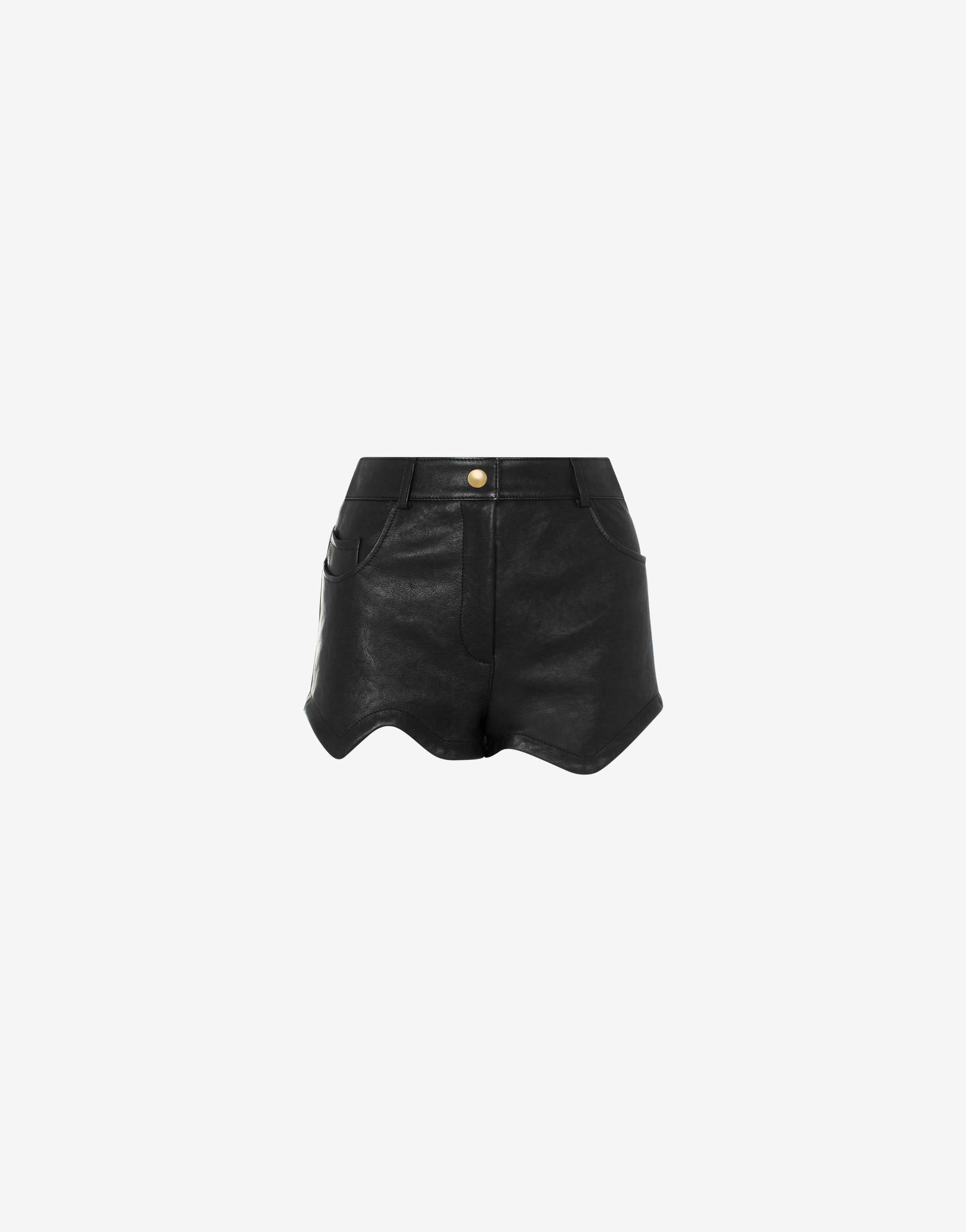 Morphed Effect Hammered Leather Shorts