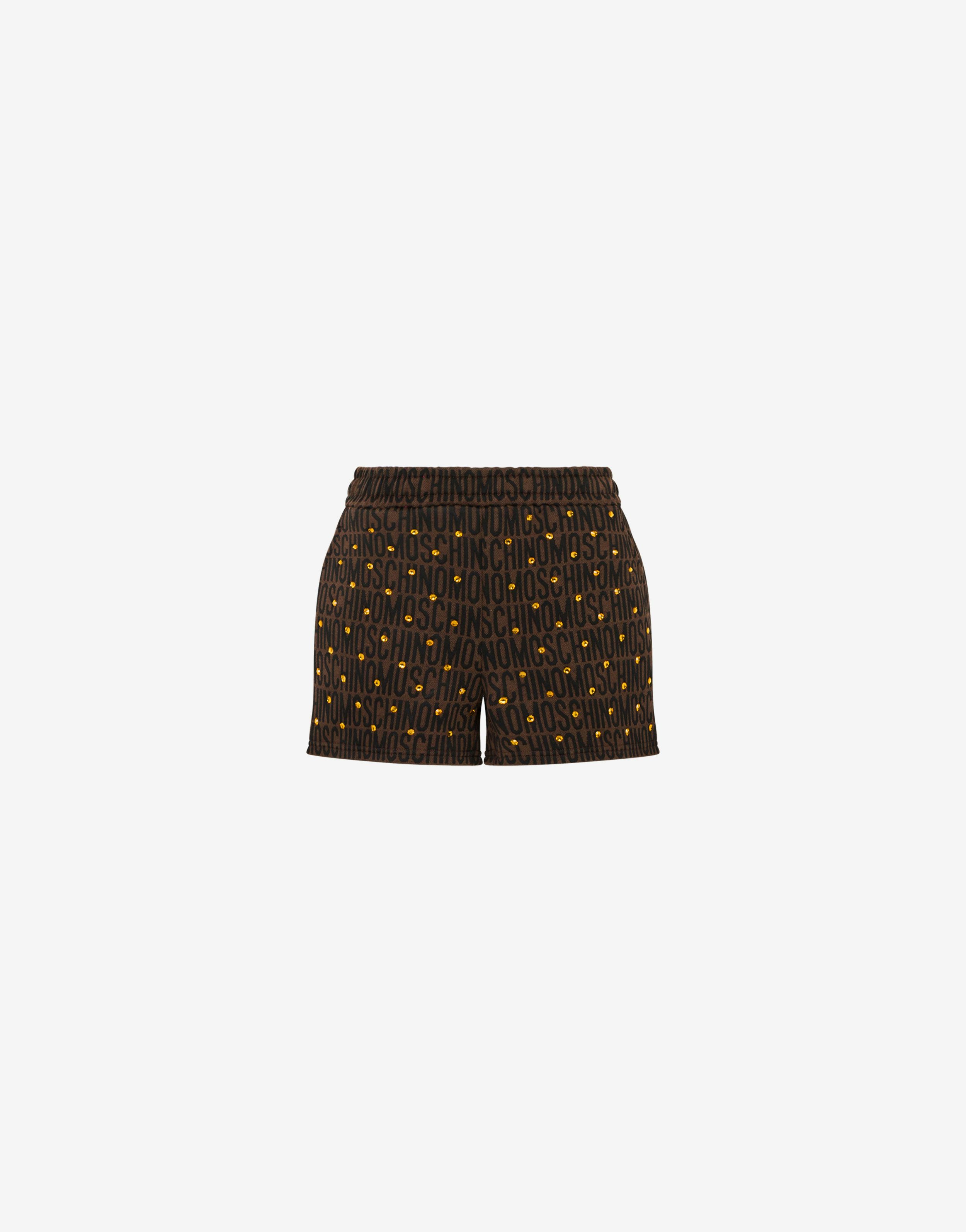 Allover Logo Fleece Shorts With Rhinestones