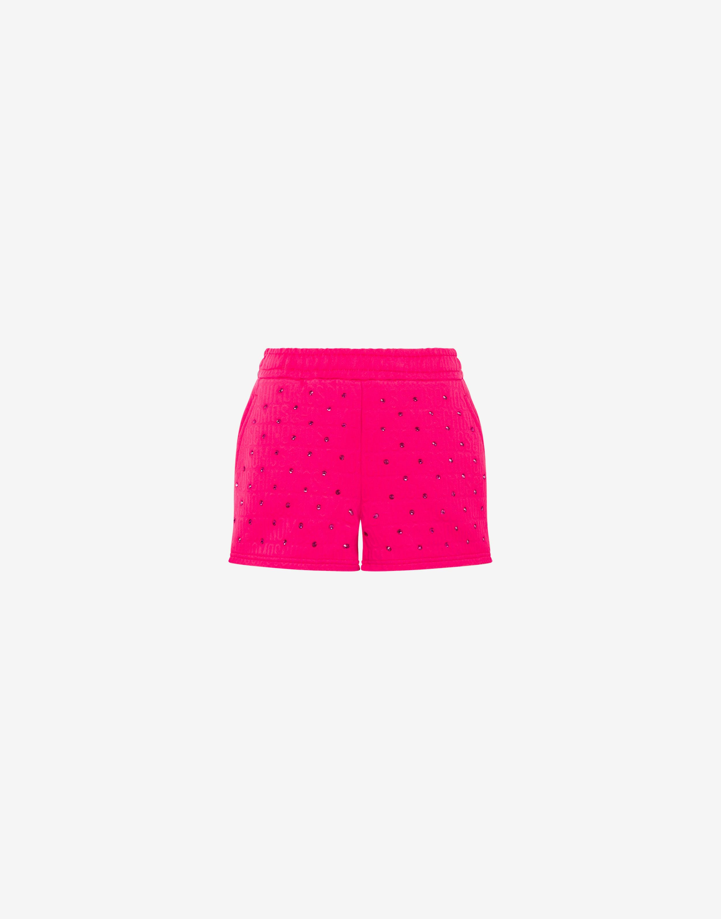 Allover Logo Fleece Shorts With Rhinestones