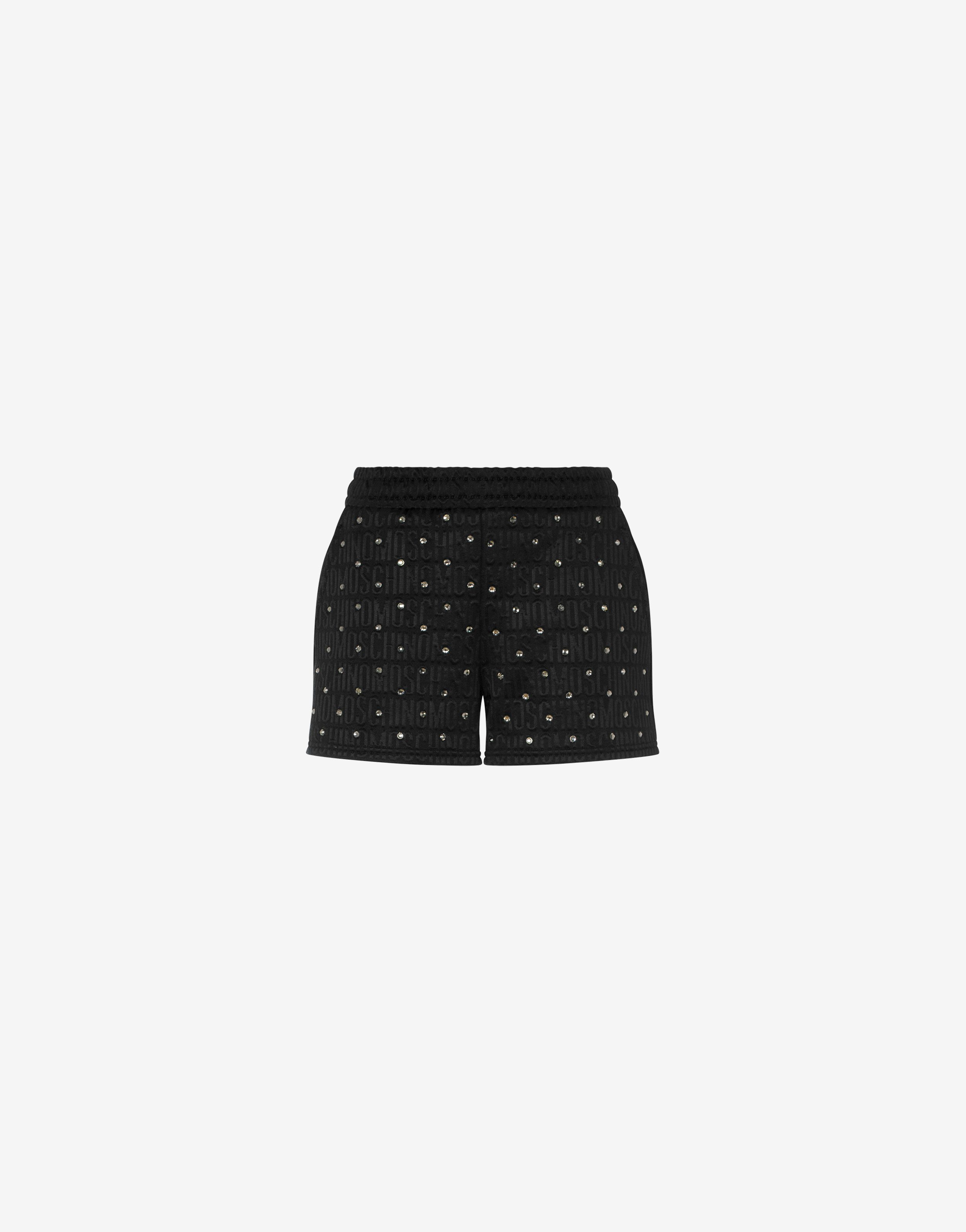 Allover Logo Fleece Shorts With Rhinestones