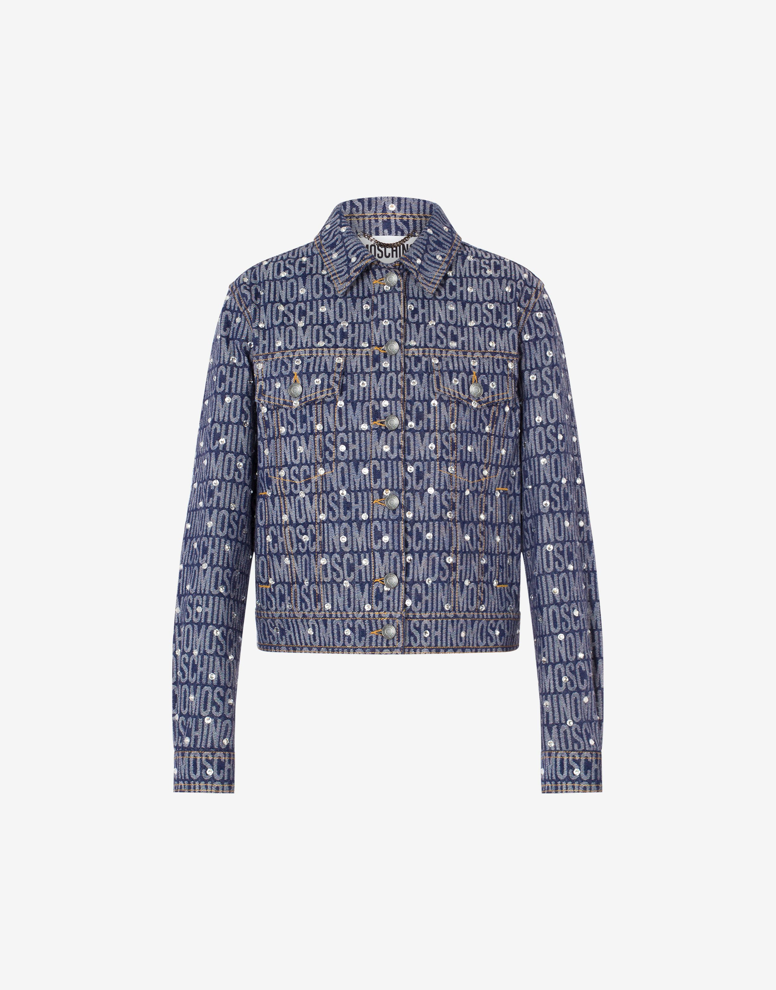 Allover Logo Denim Jacket With Rhinestones