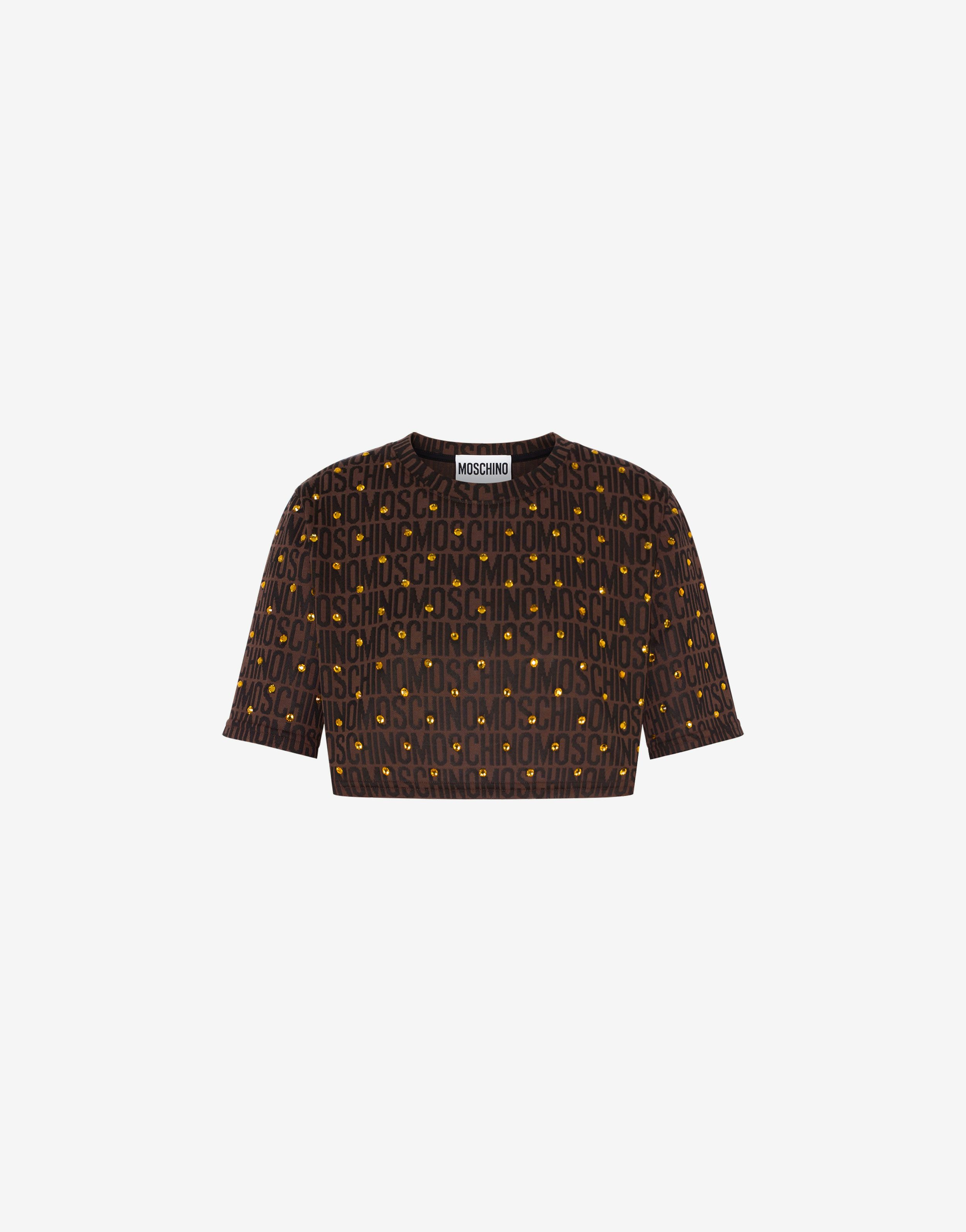 Allover Logo Cropped T-shirt With Rhinestones