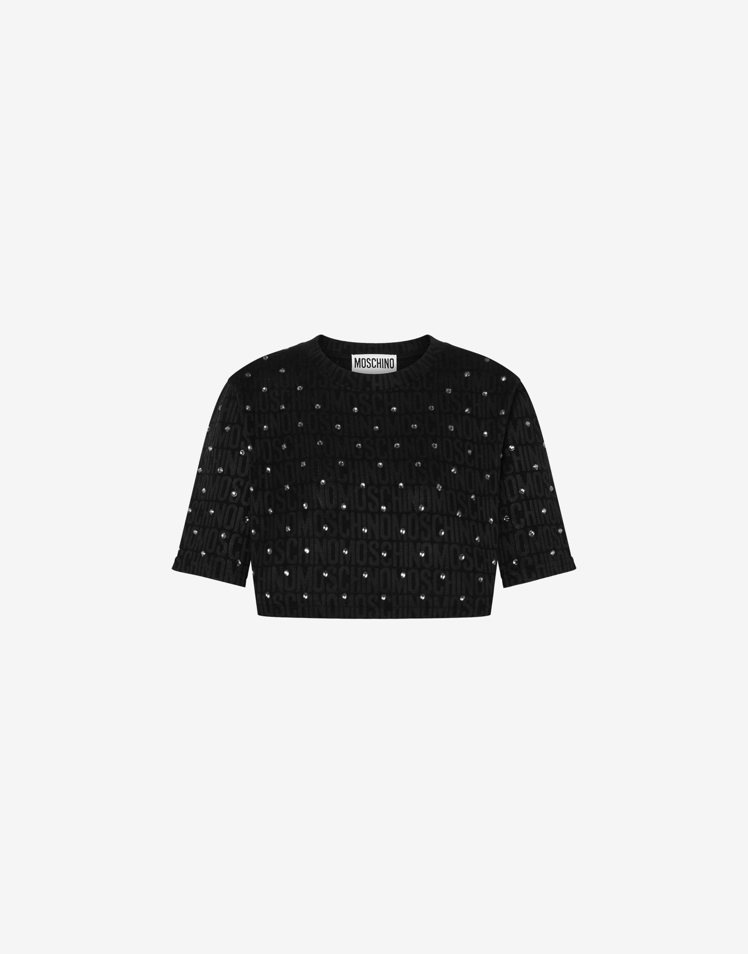 Allover Logo Cropped T-shirt With Rhinestones