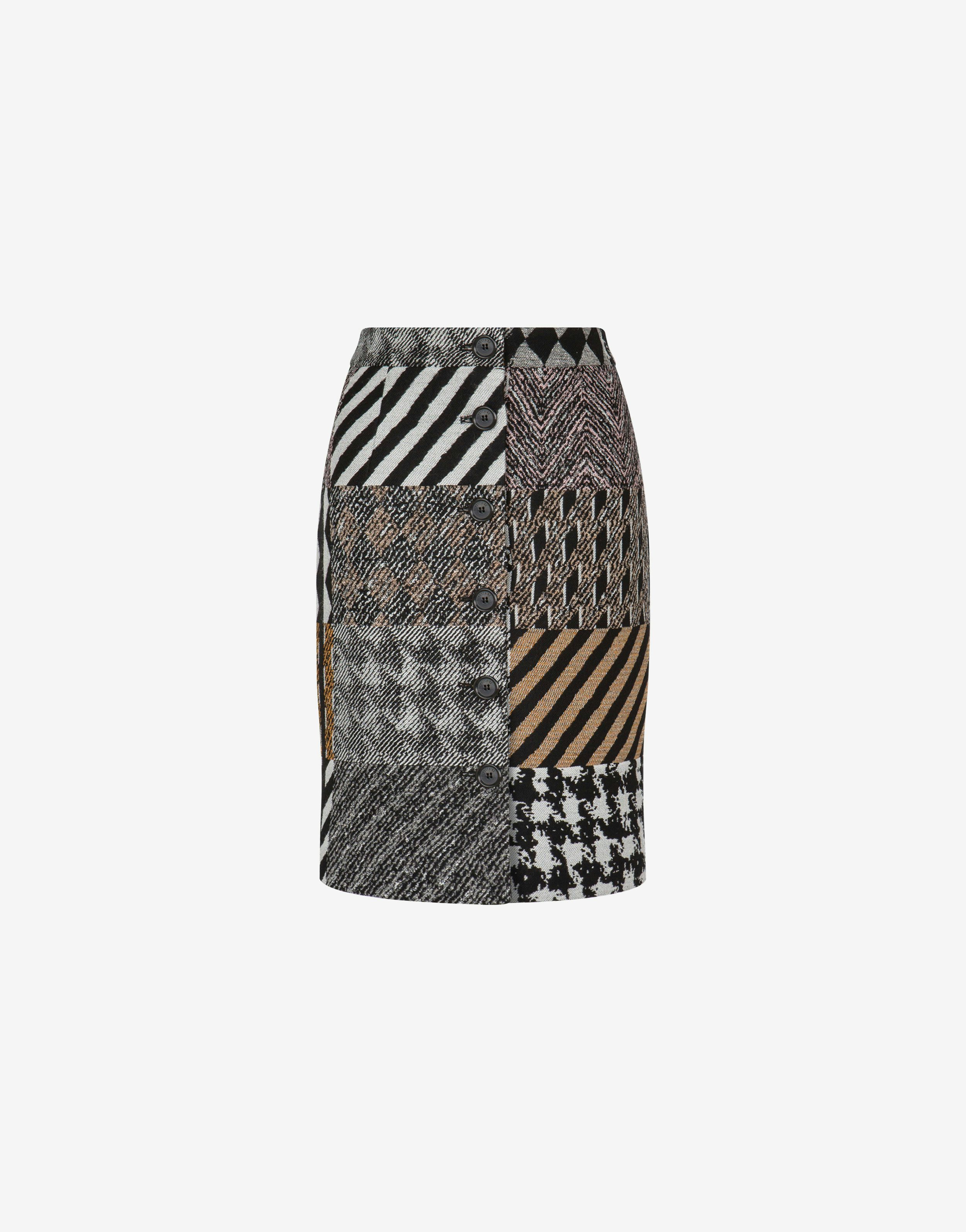 Patchwork Jacquard Wool Blend Skirt