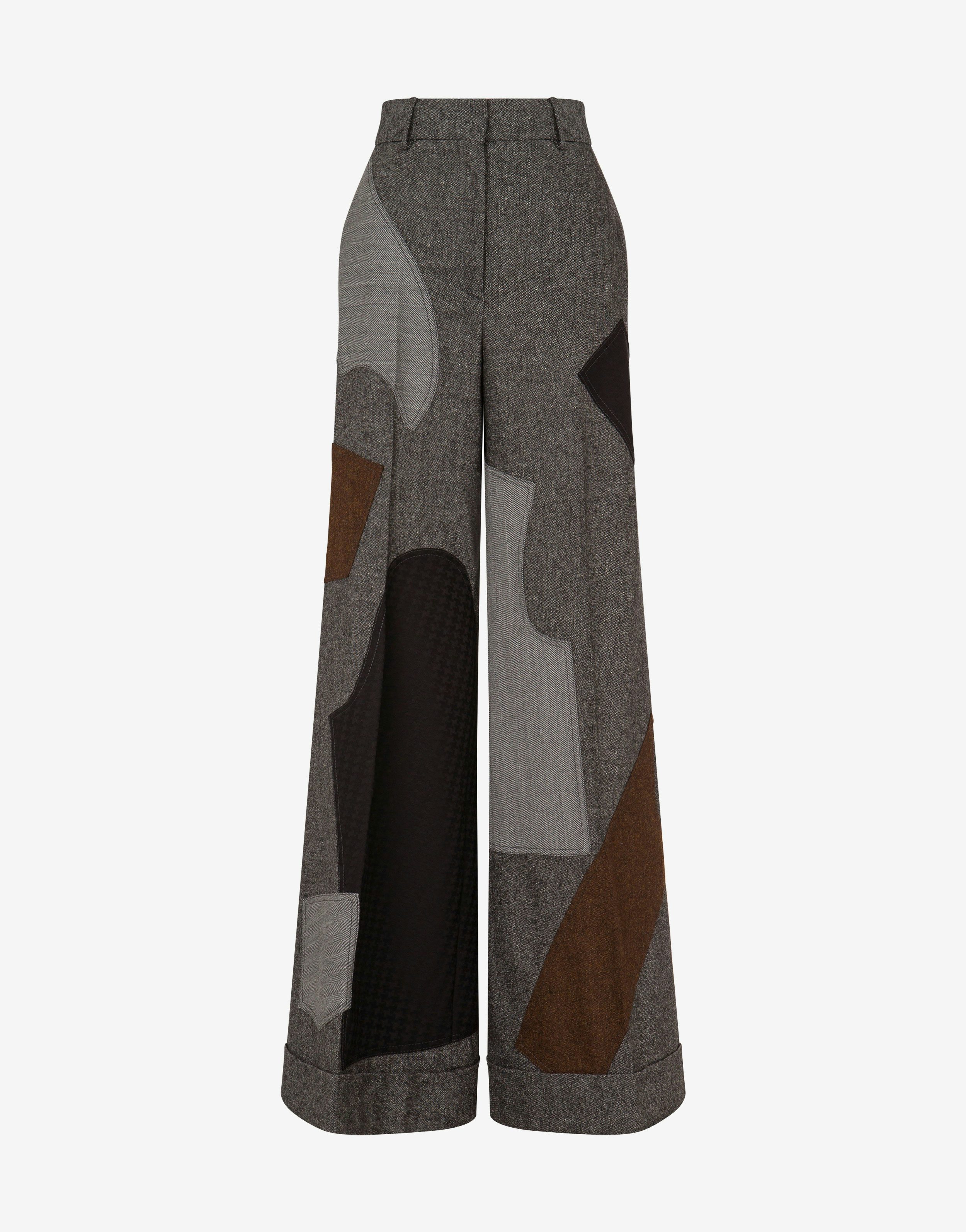 Patchwork Wool Blend Trousers