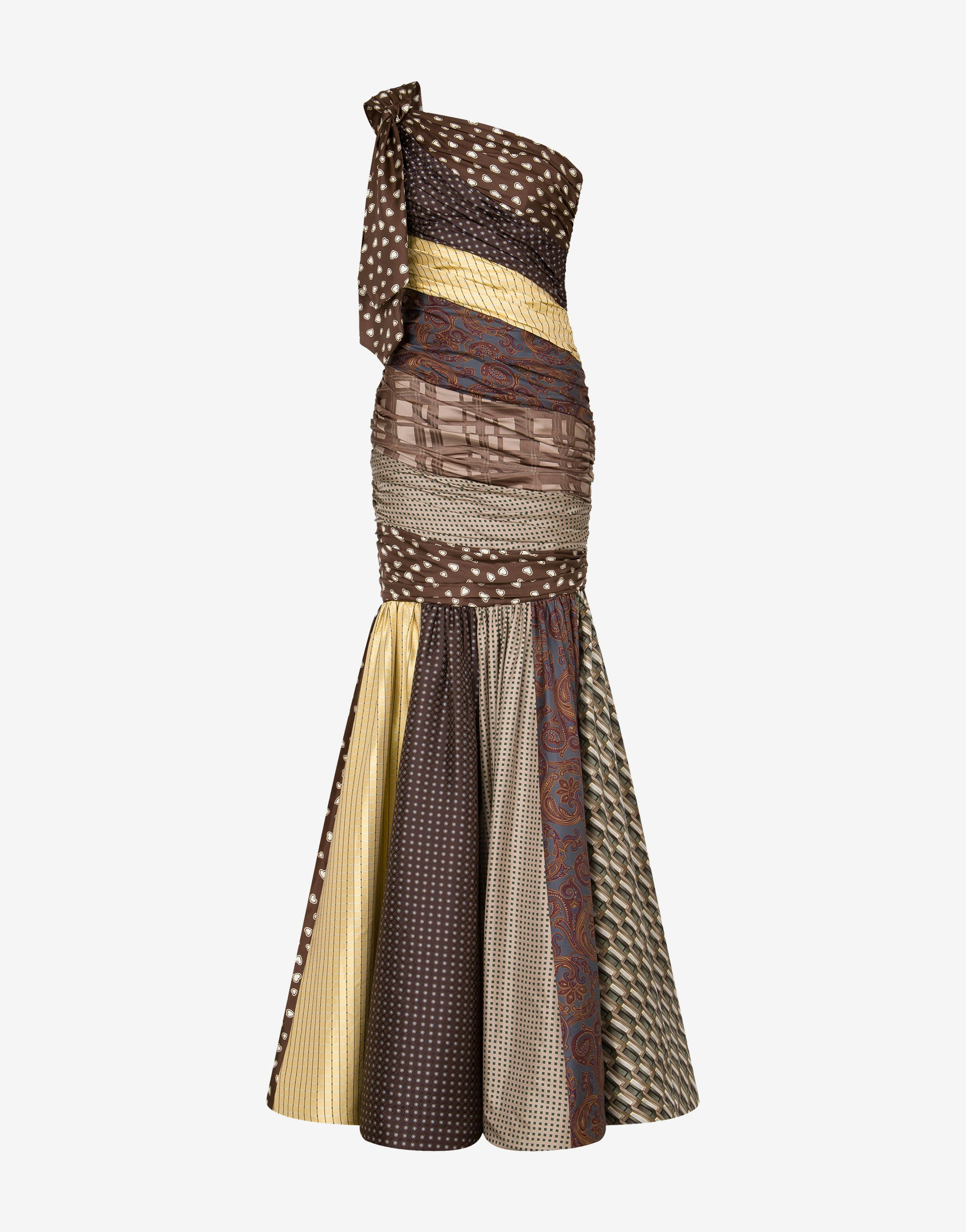 Tie Patchwork One-shoulder Dress