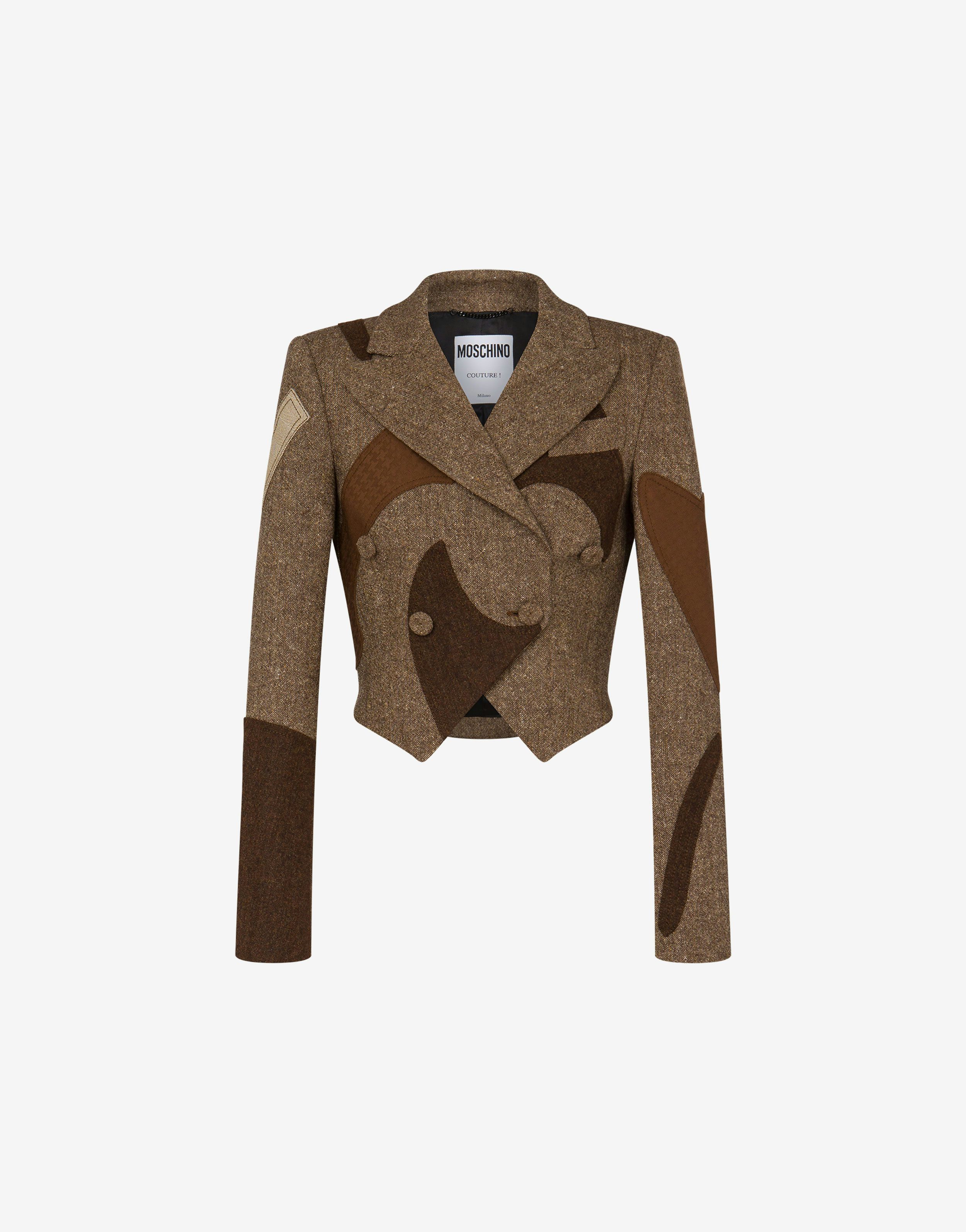 Patchwork Cropped Wool Blend Jacket