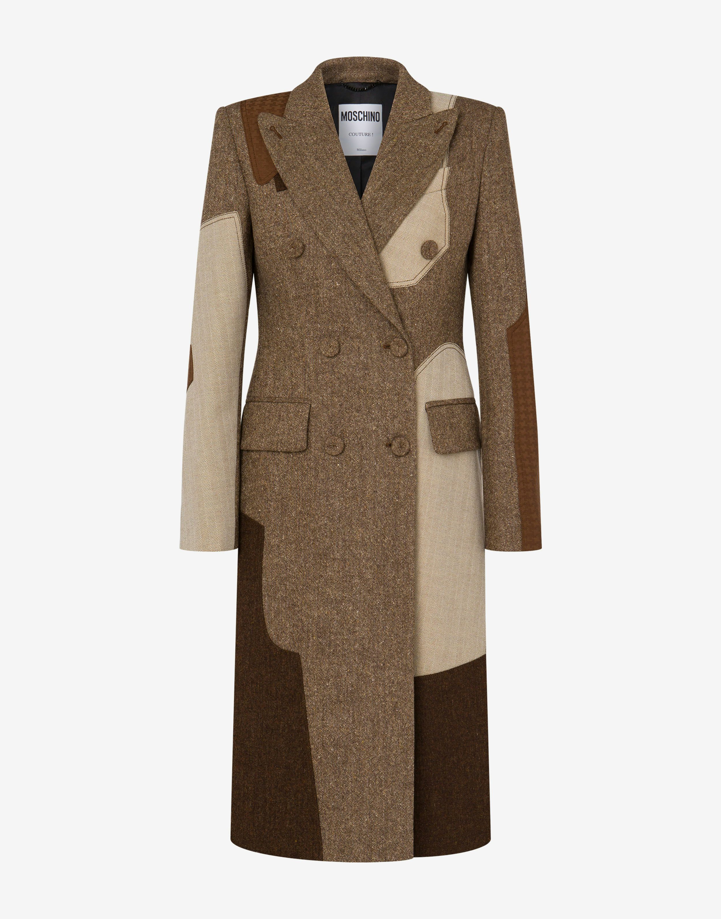 Patchwork Wool Blend Coat