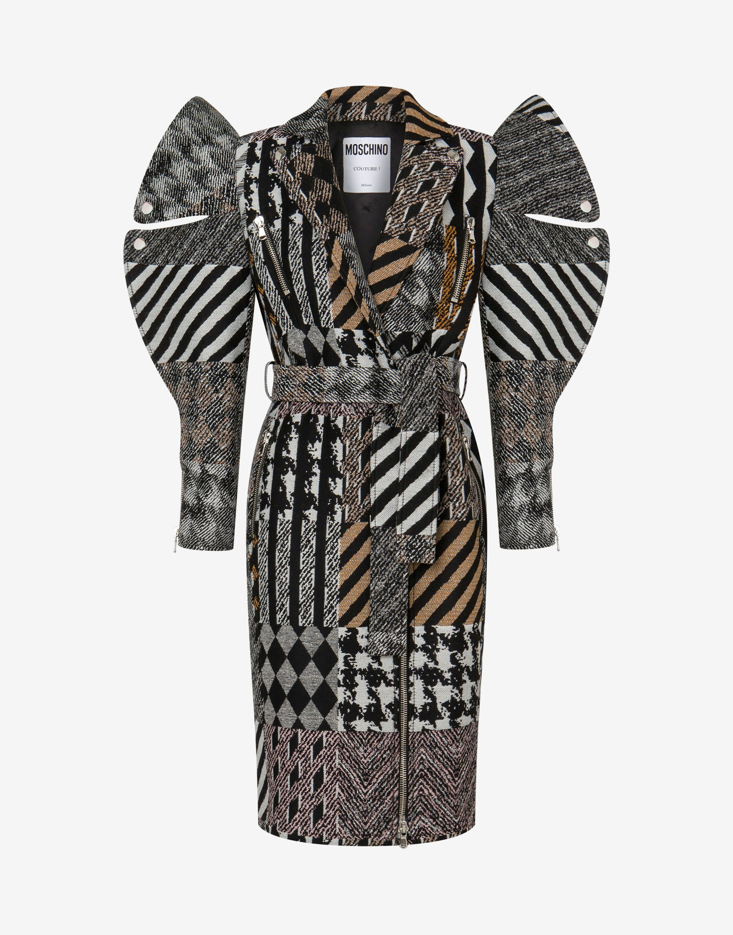 Patchwork Wool Blend Coat