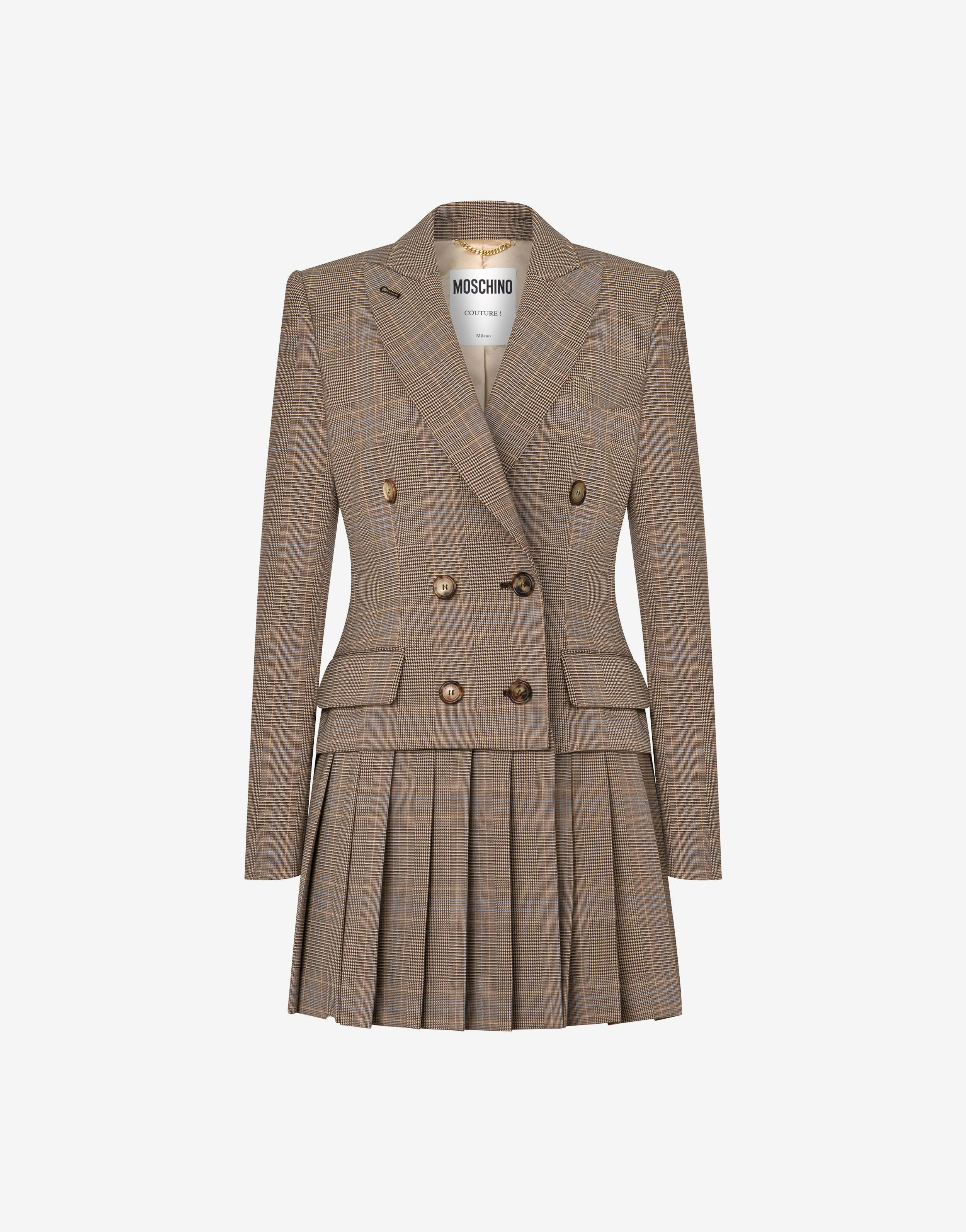 Glen Plaid Coat With Pleats