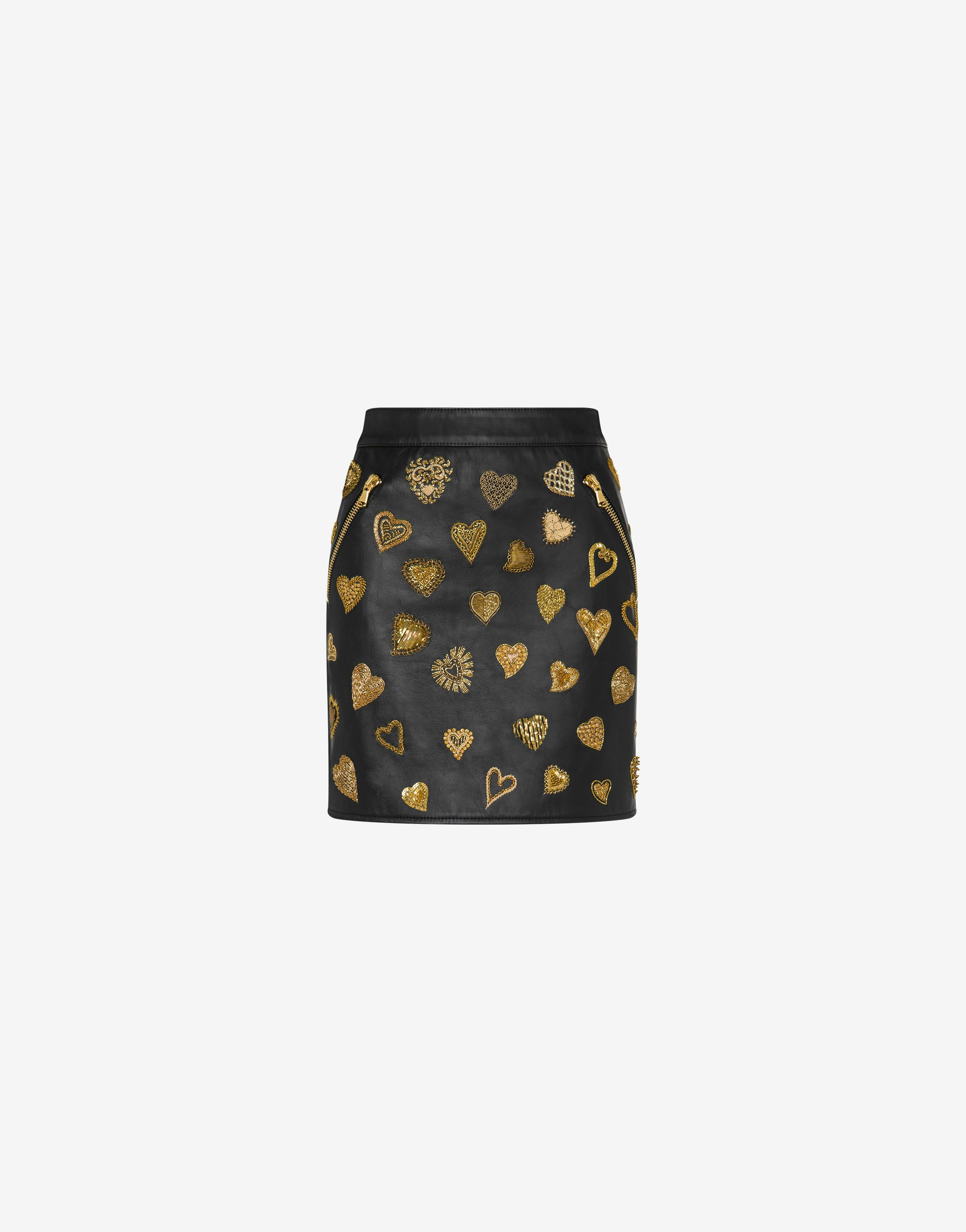 Embellished Hearts Nappa Leather Miniskirt