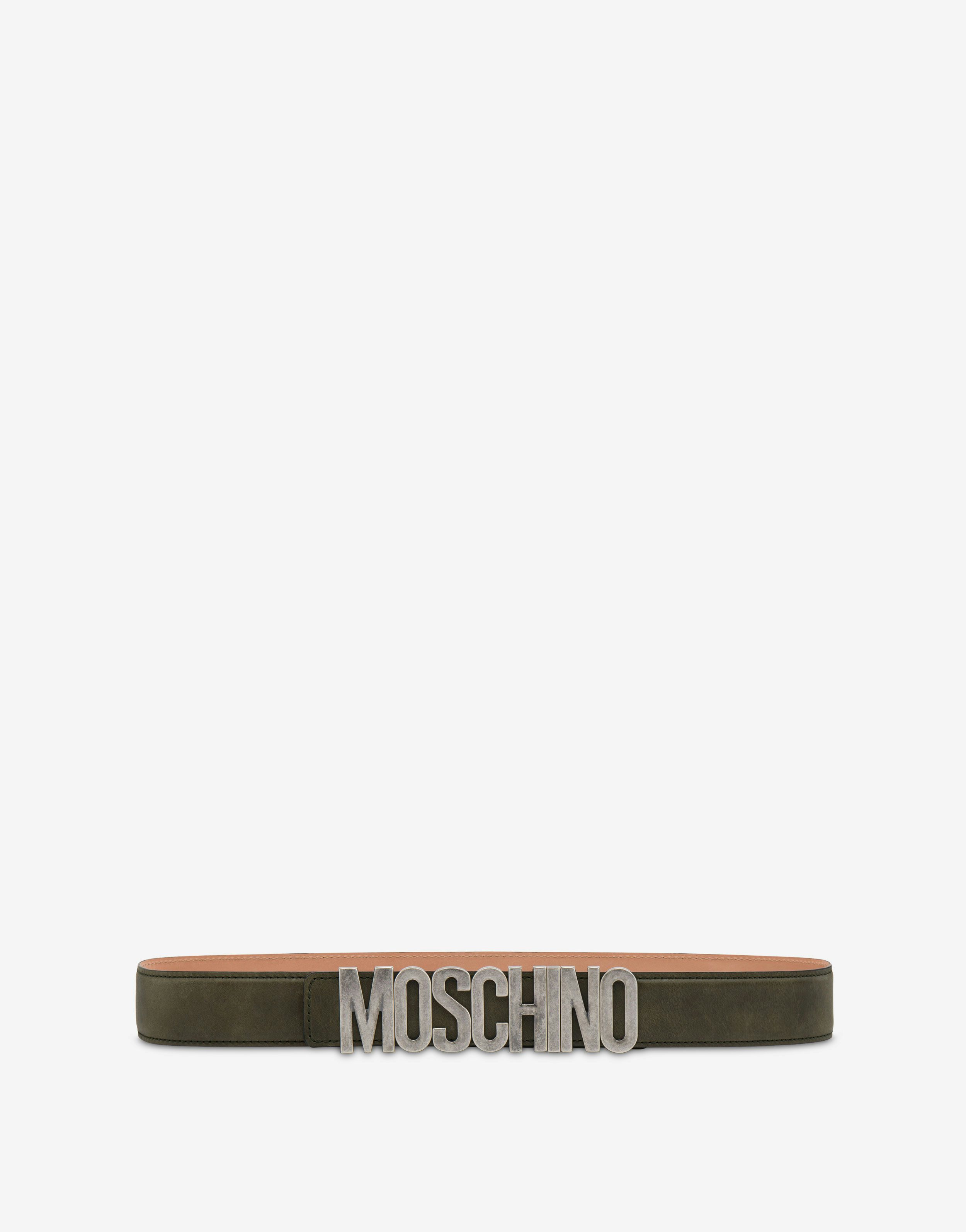 Lettering Logo Antiqued Calfskin Belt