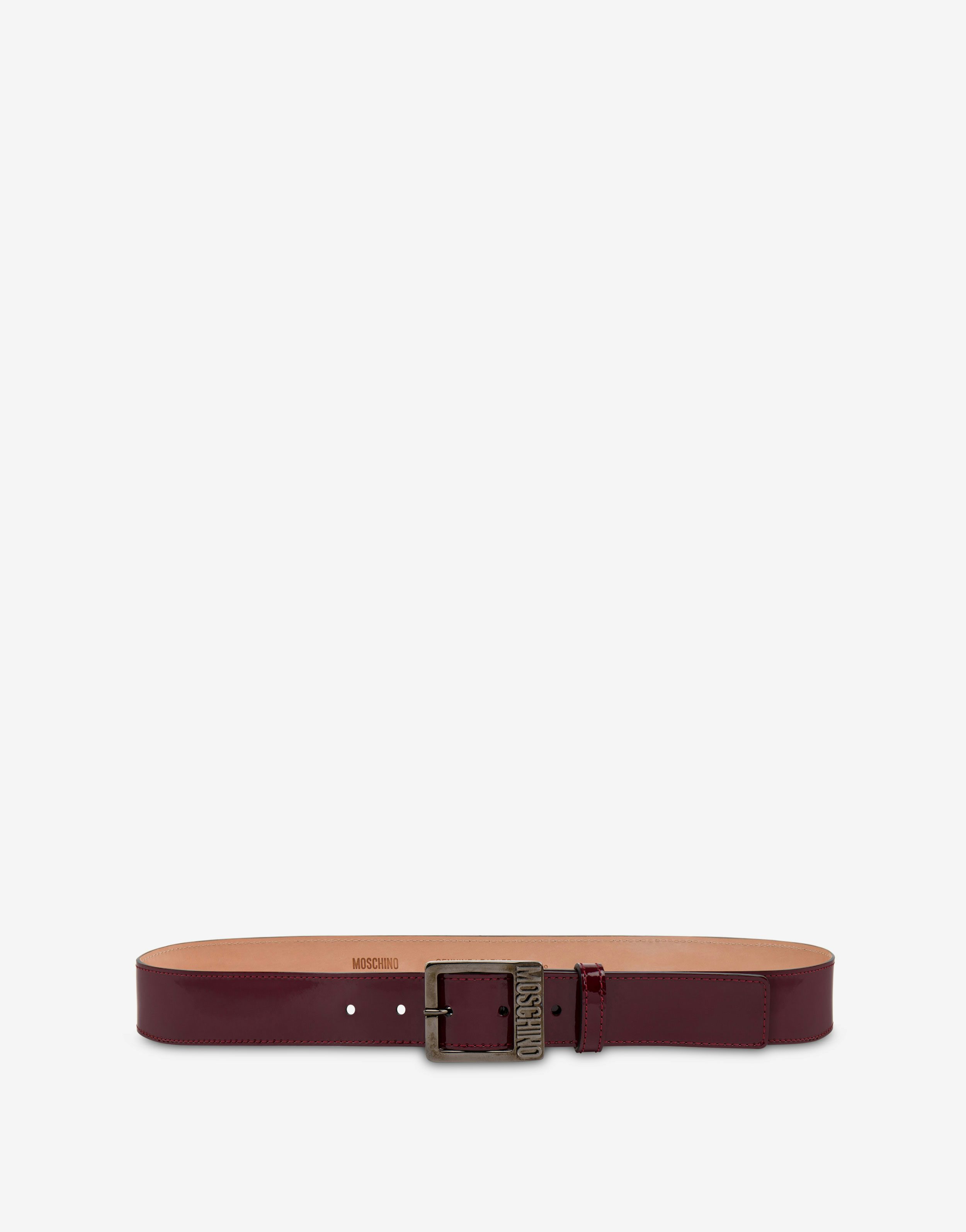 Metal Logo Buckle Patent Leather Belt