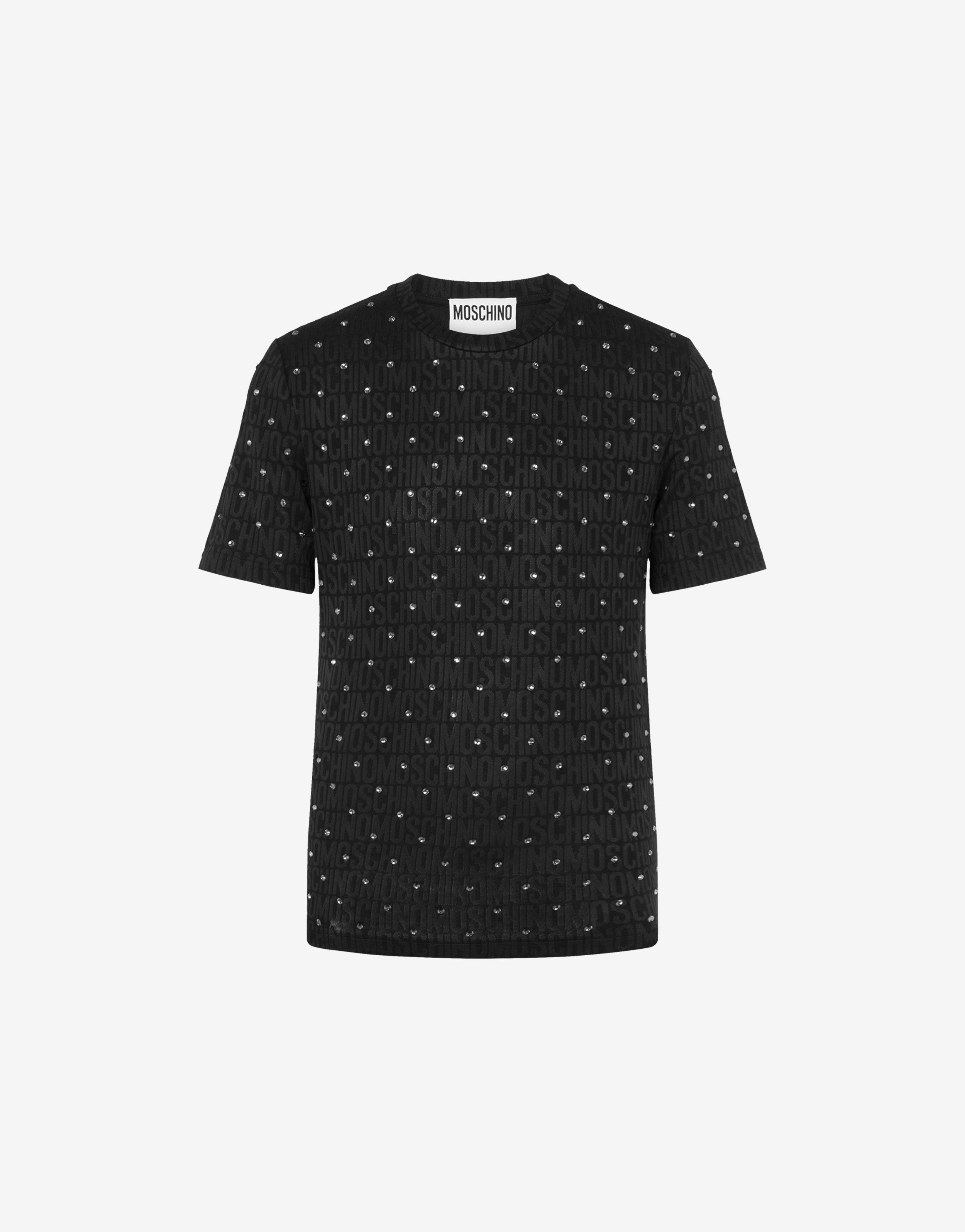 Allover Logo Jersey T-shirt With Rhinestones