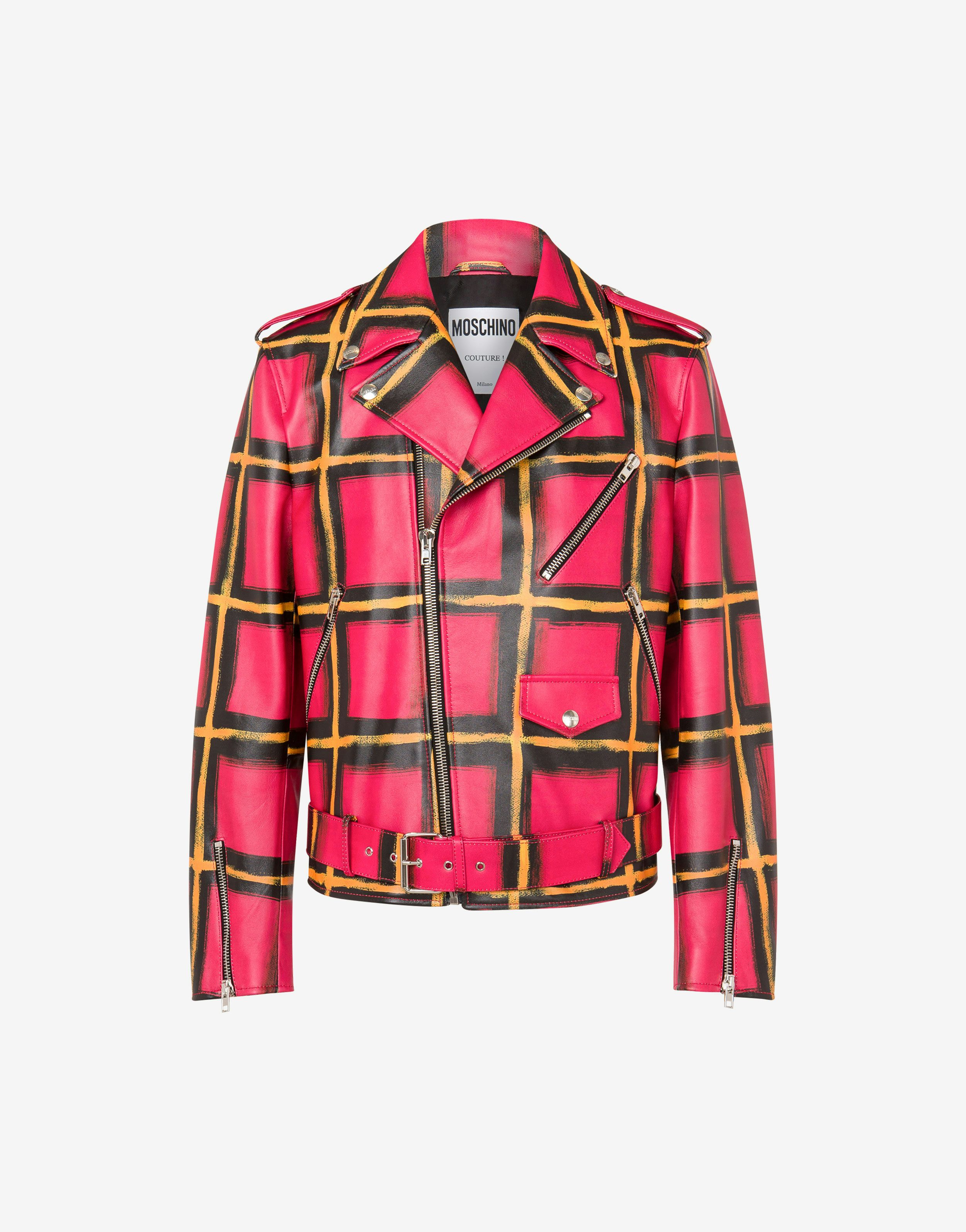 Check Print Nappa Leather Biker