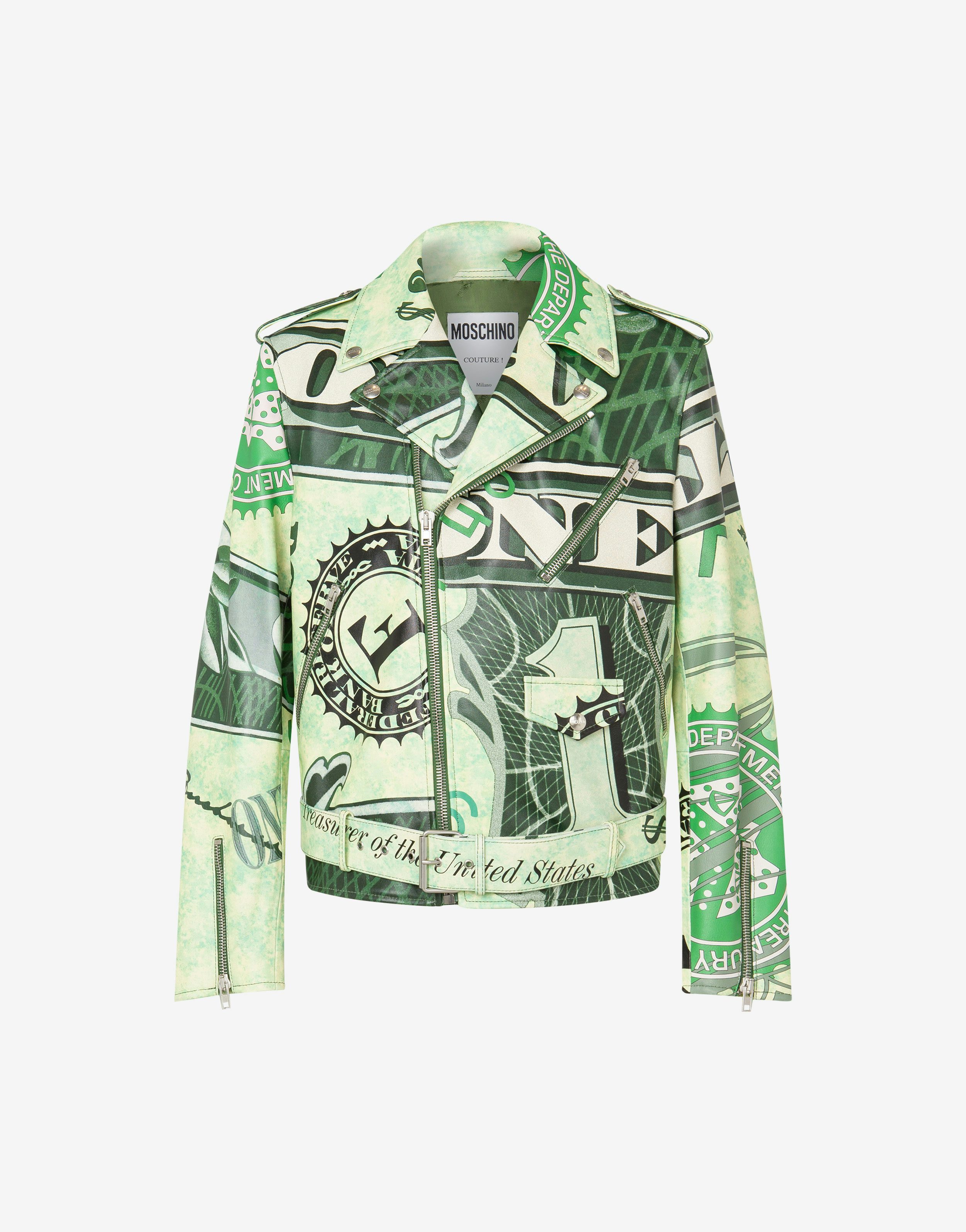 Dollar Print Nappa Leather Biker