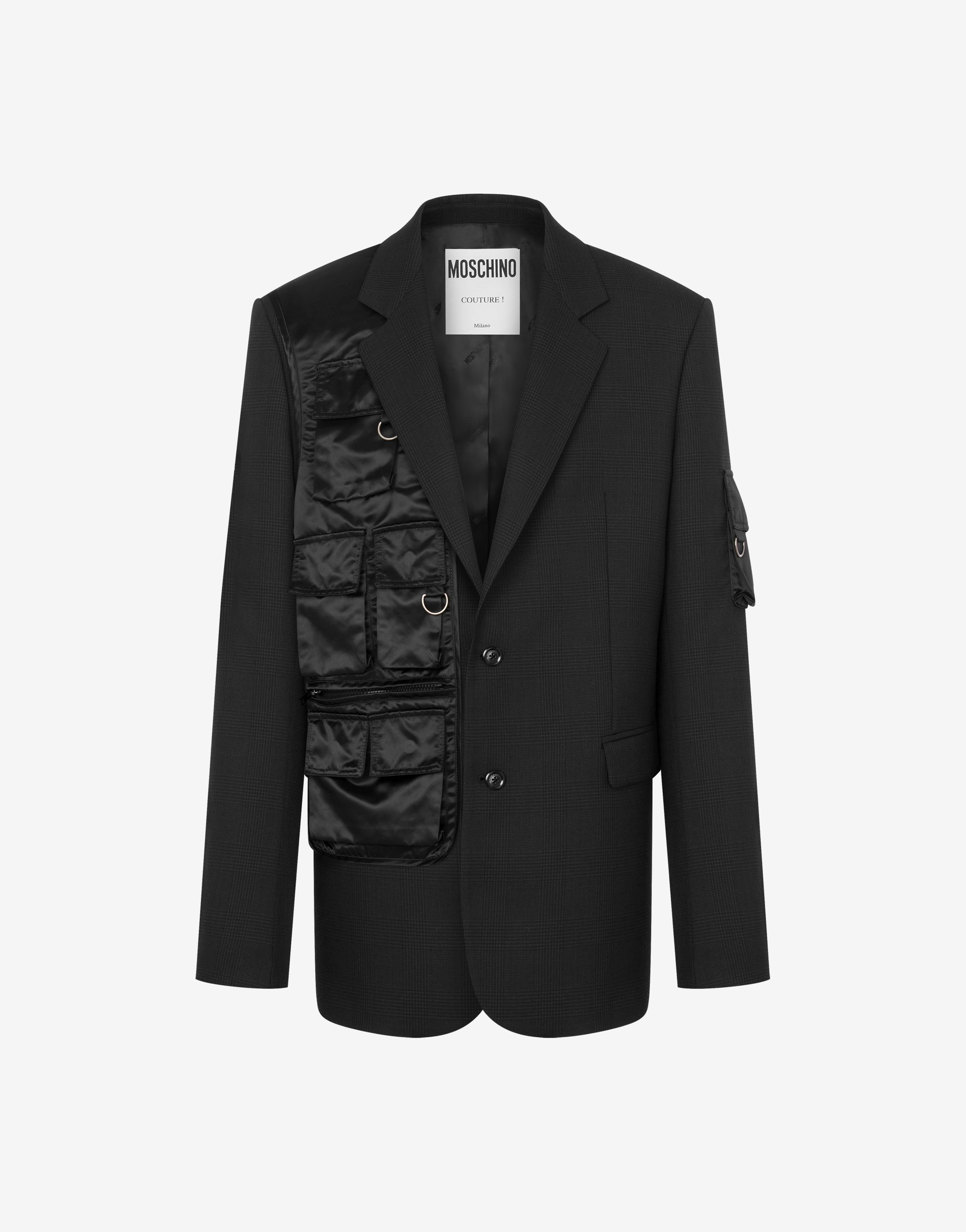 Jacke aus wolle im glencheck-stil multipocket details