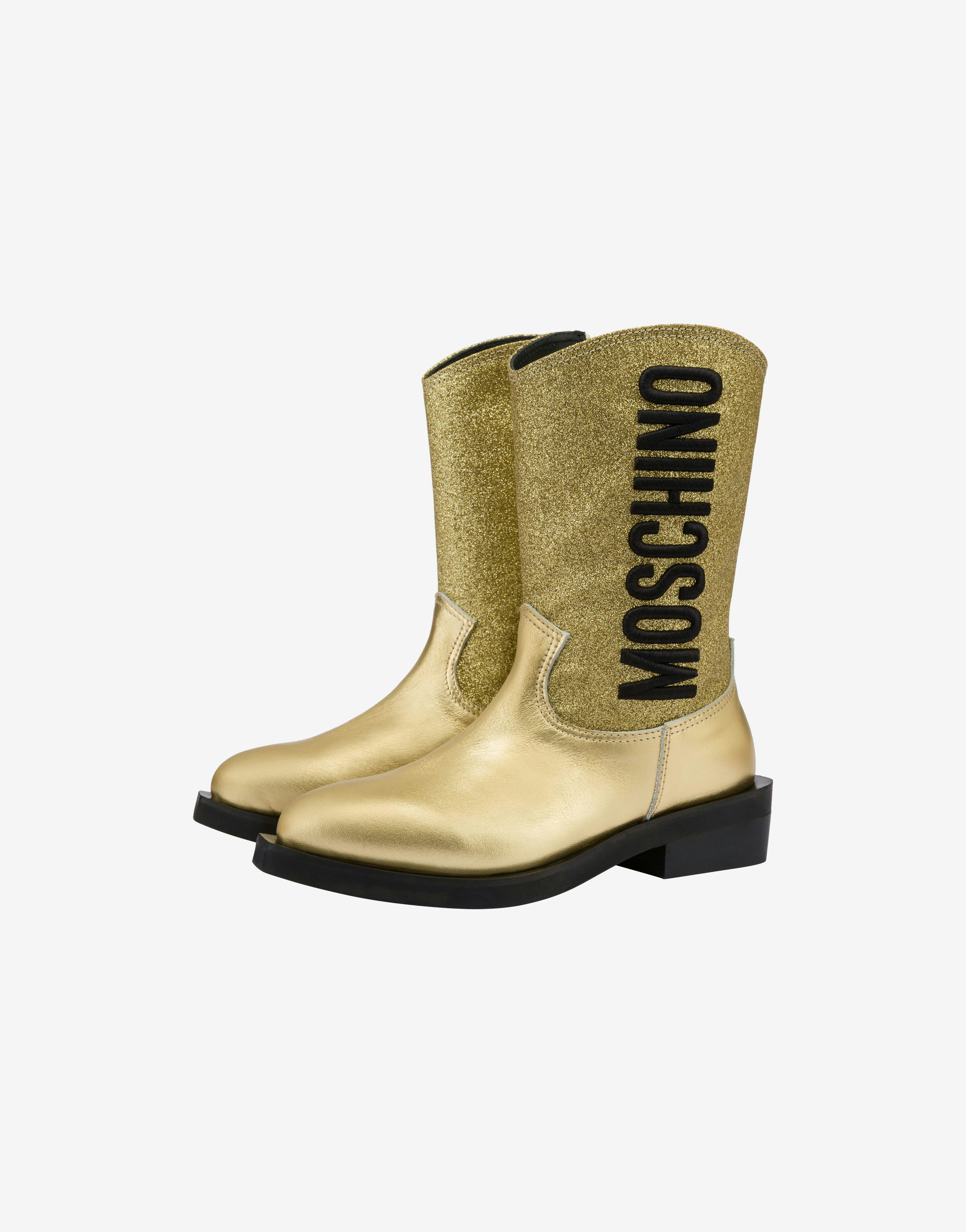 Logo Embroidery Texan Boots With Glitter