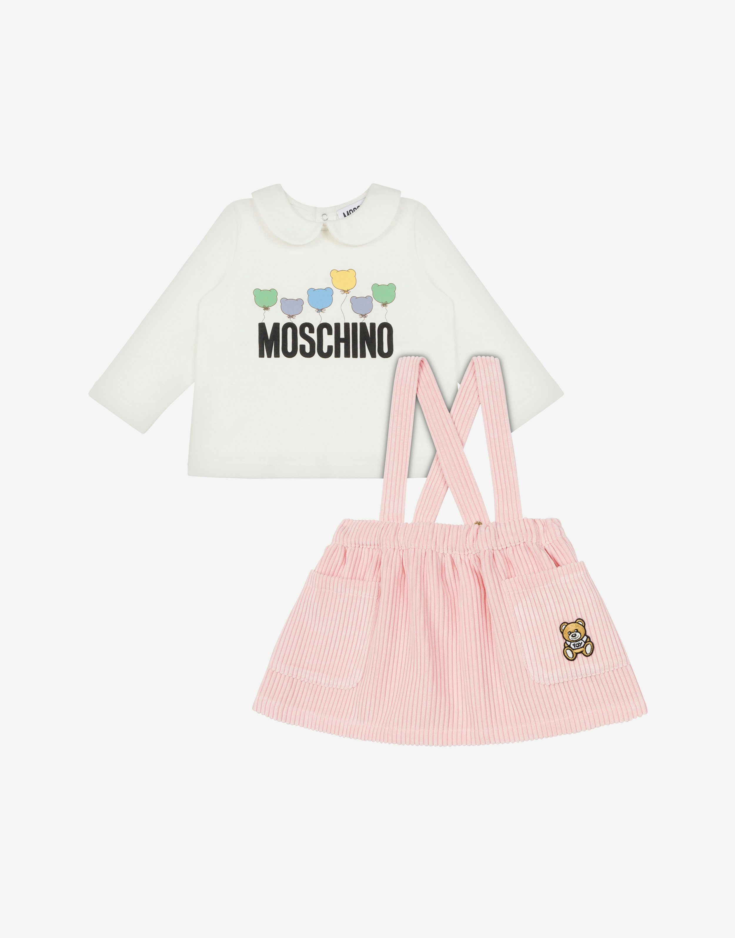 Teddy Balloons T-shirt And Dungaree Skirt Co-ord Set