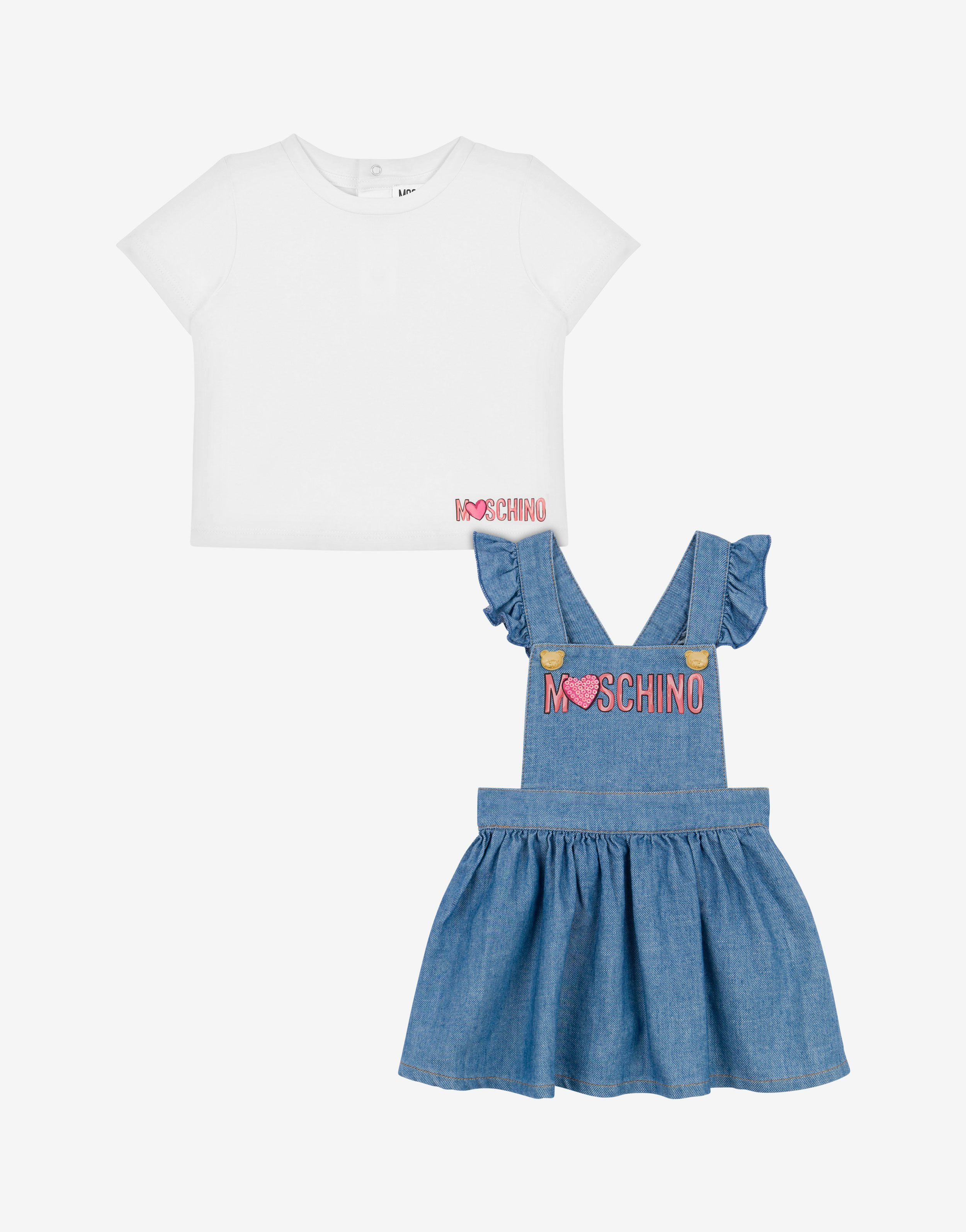 Moschino set t-shirt und latzrock hearts