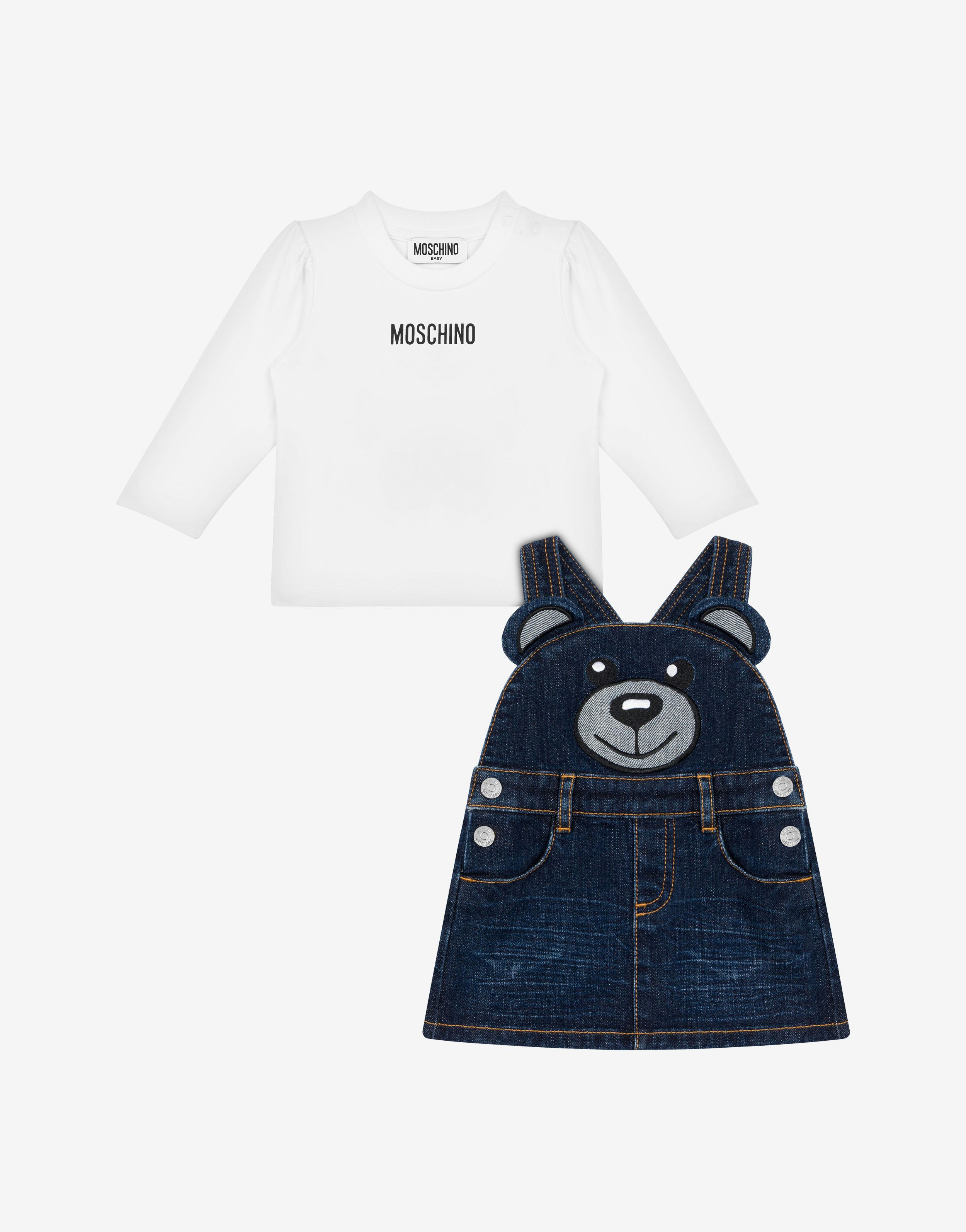 Moschino Teddy Bear T-shirt And Dungaree Skirt Co-ord Set