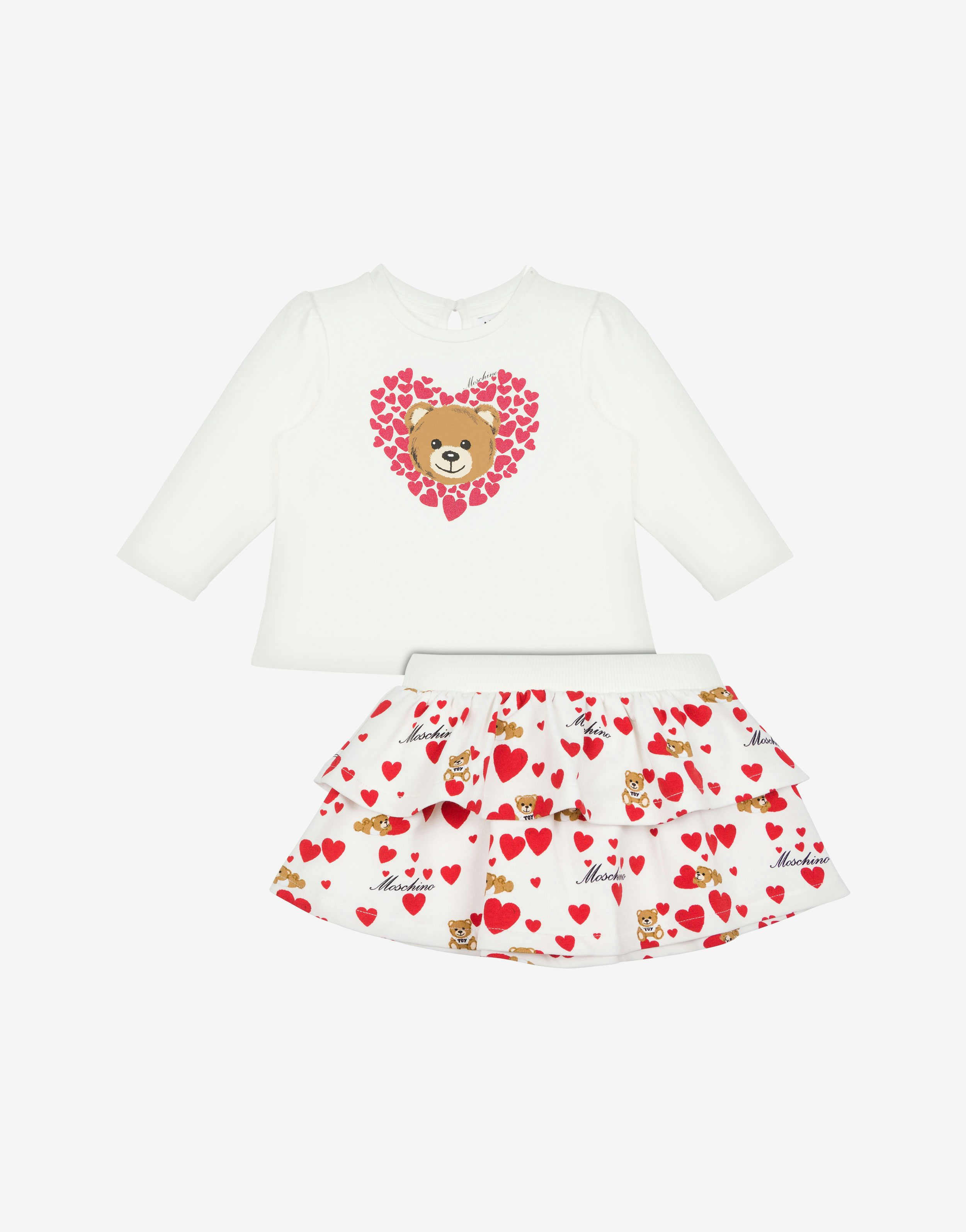 Little Hearts Teddy Bear Sweatshirt And Skirt Co-ord Set