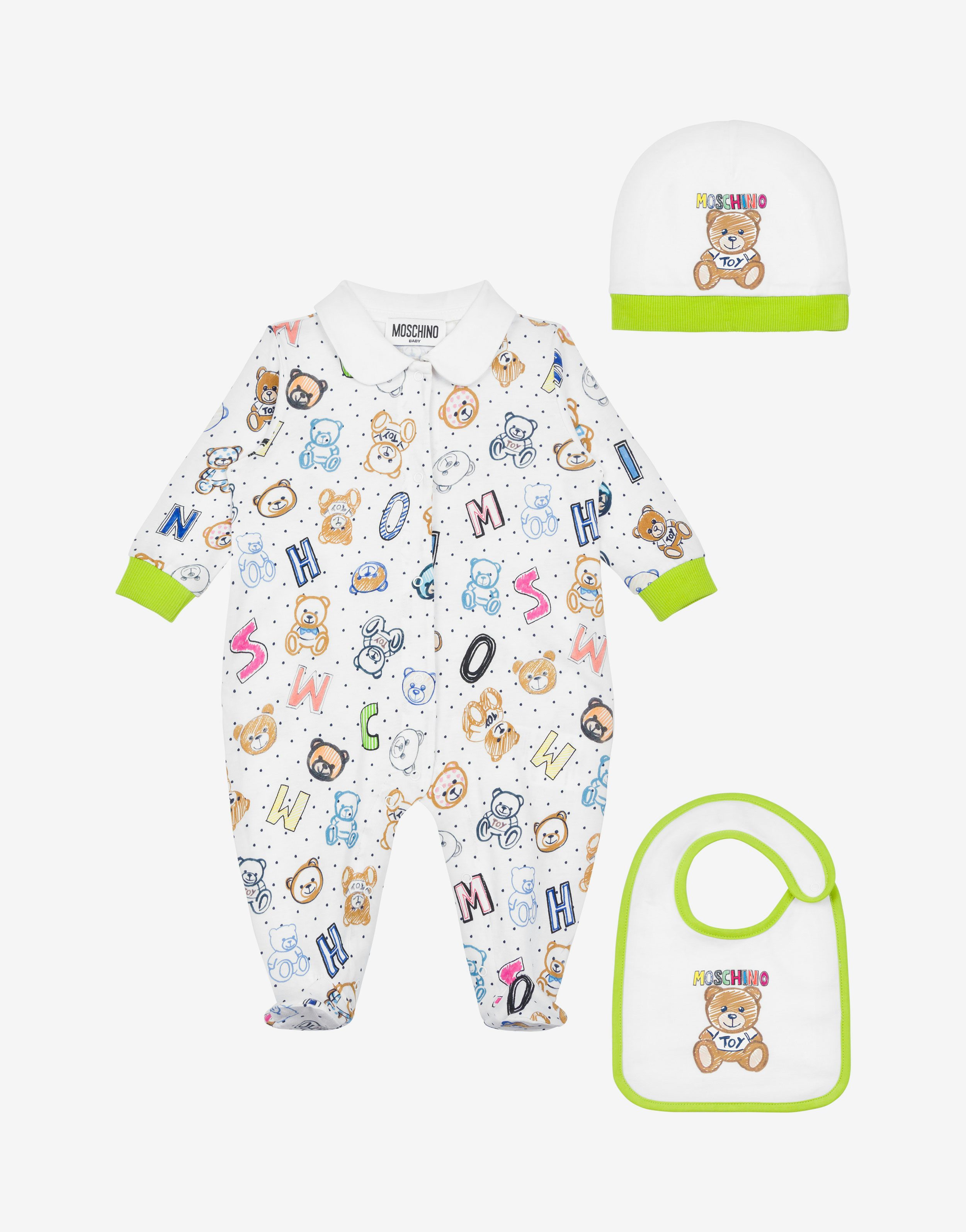 Drawn Teddy Bear Babygrow, Hat And Bib Co-ord Set