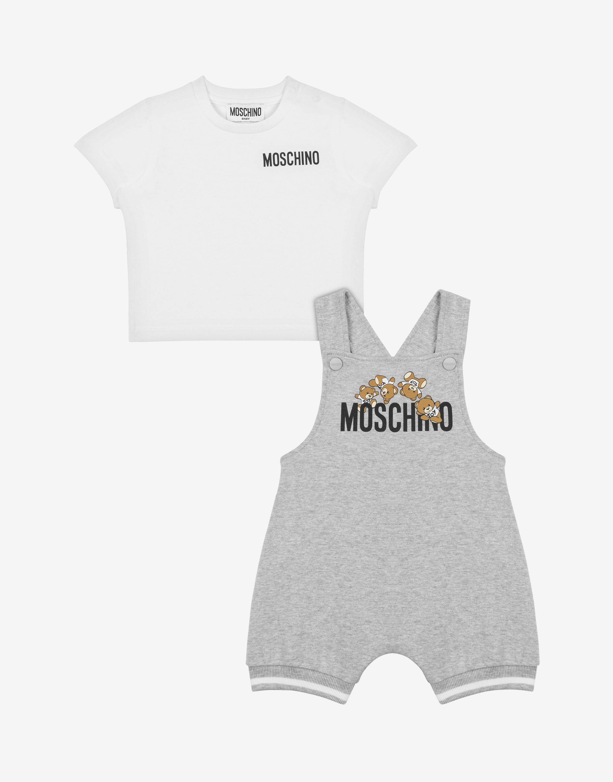 Moschino set t-shirt und latzhose aus sweat-material