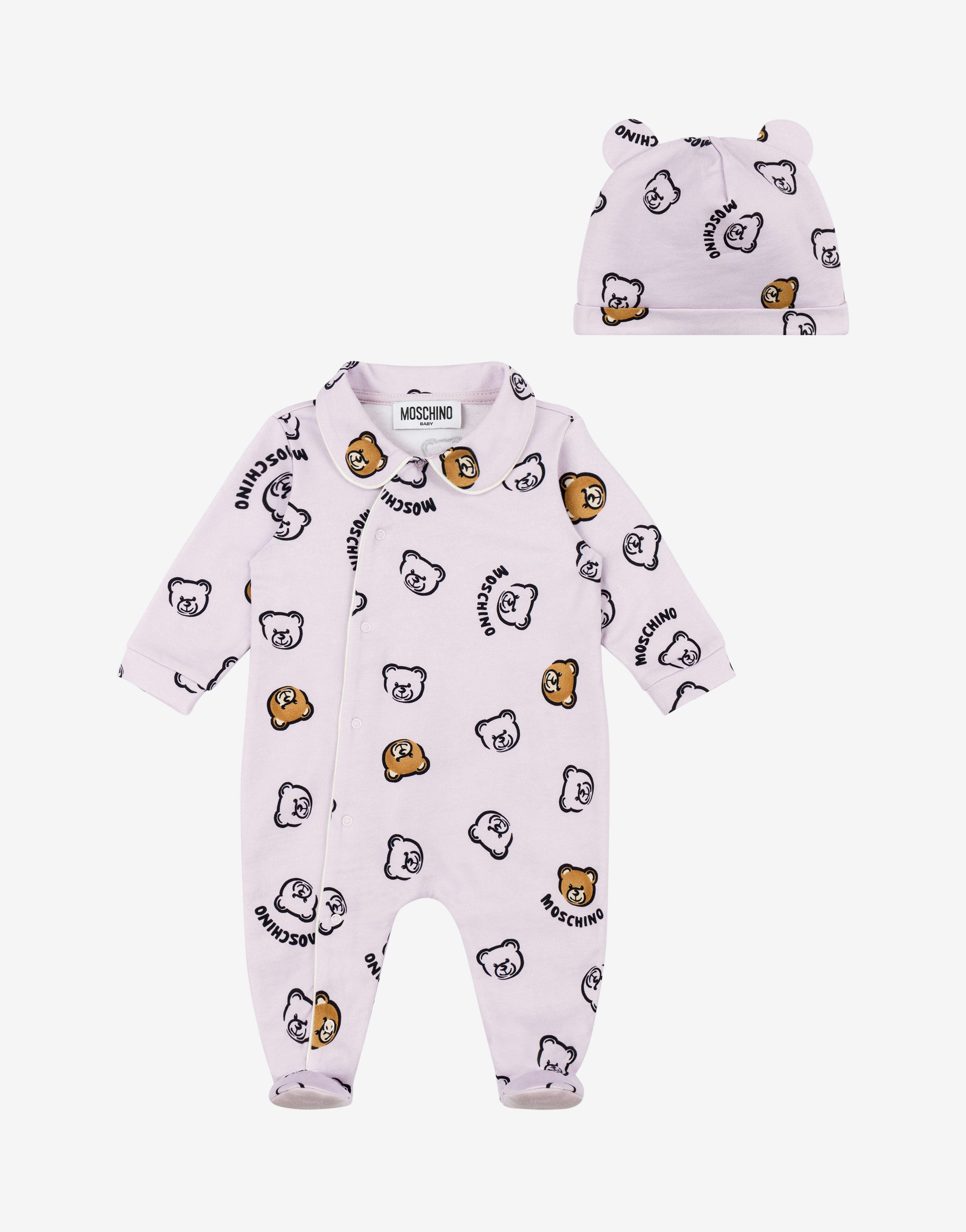 Allover Teddy Bear Organic Fleece Babygrow And Hat Co-ord Set