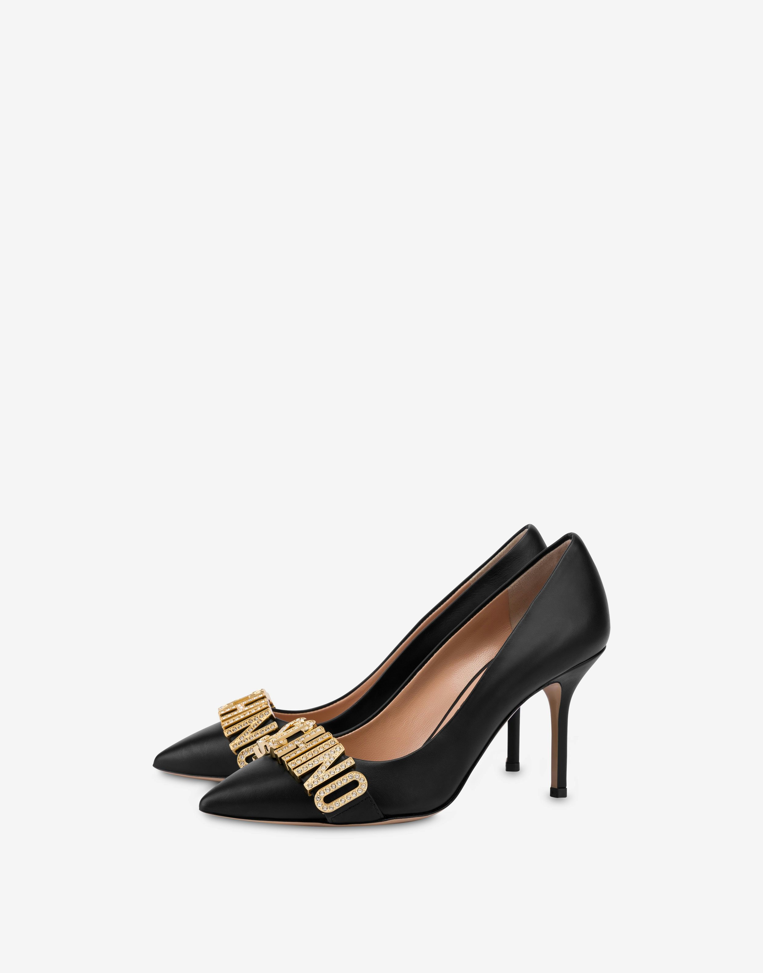 Calfskin Crystal Logo Pumps