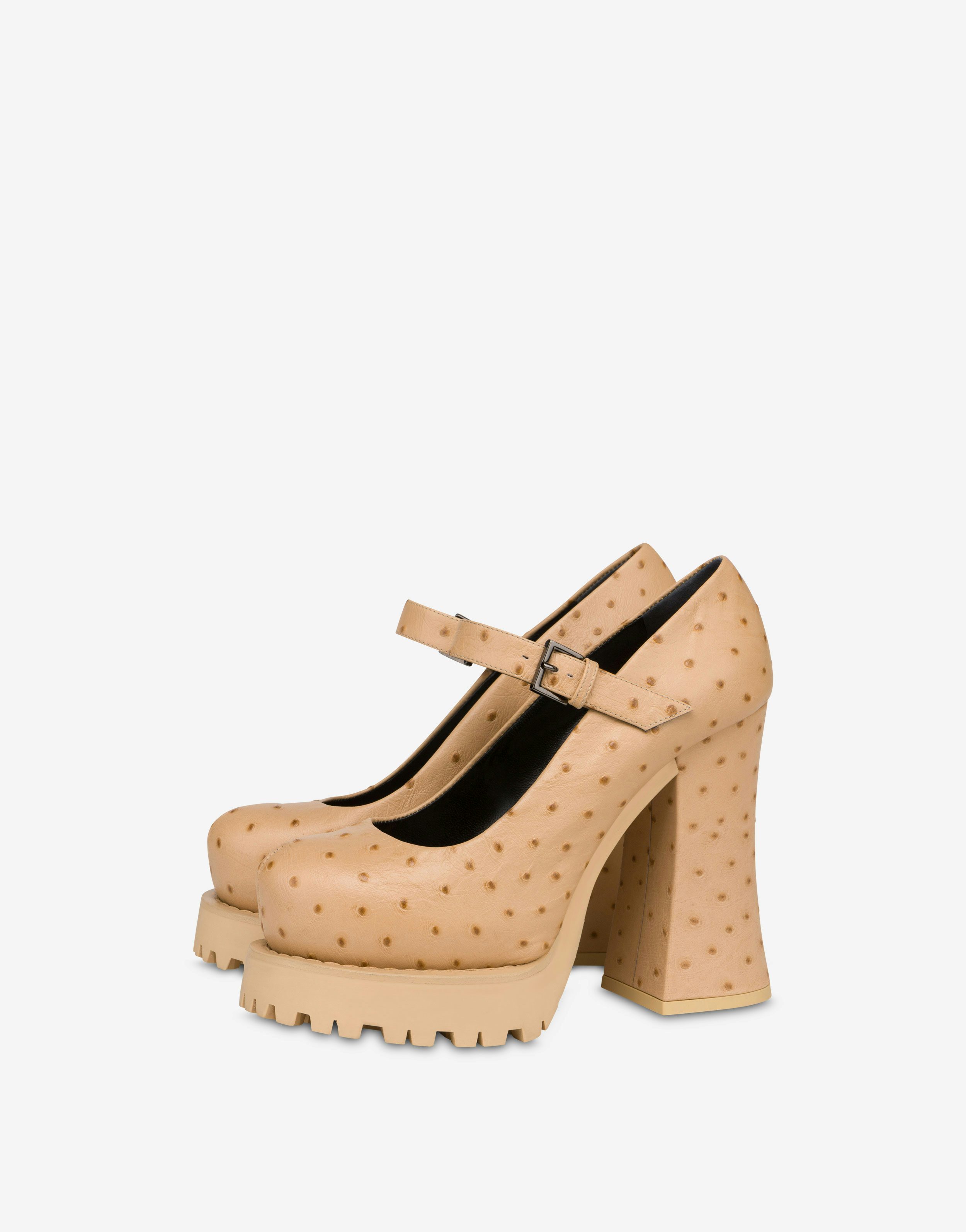 Chunky Pump Ostrich-print Calfskin Pumps