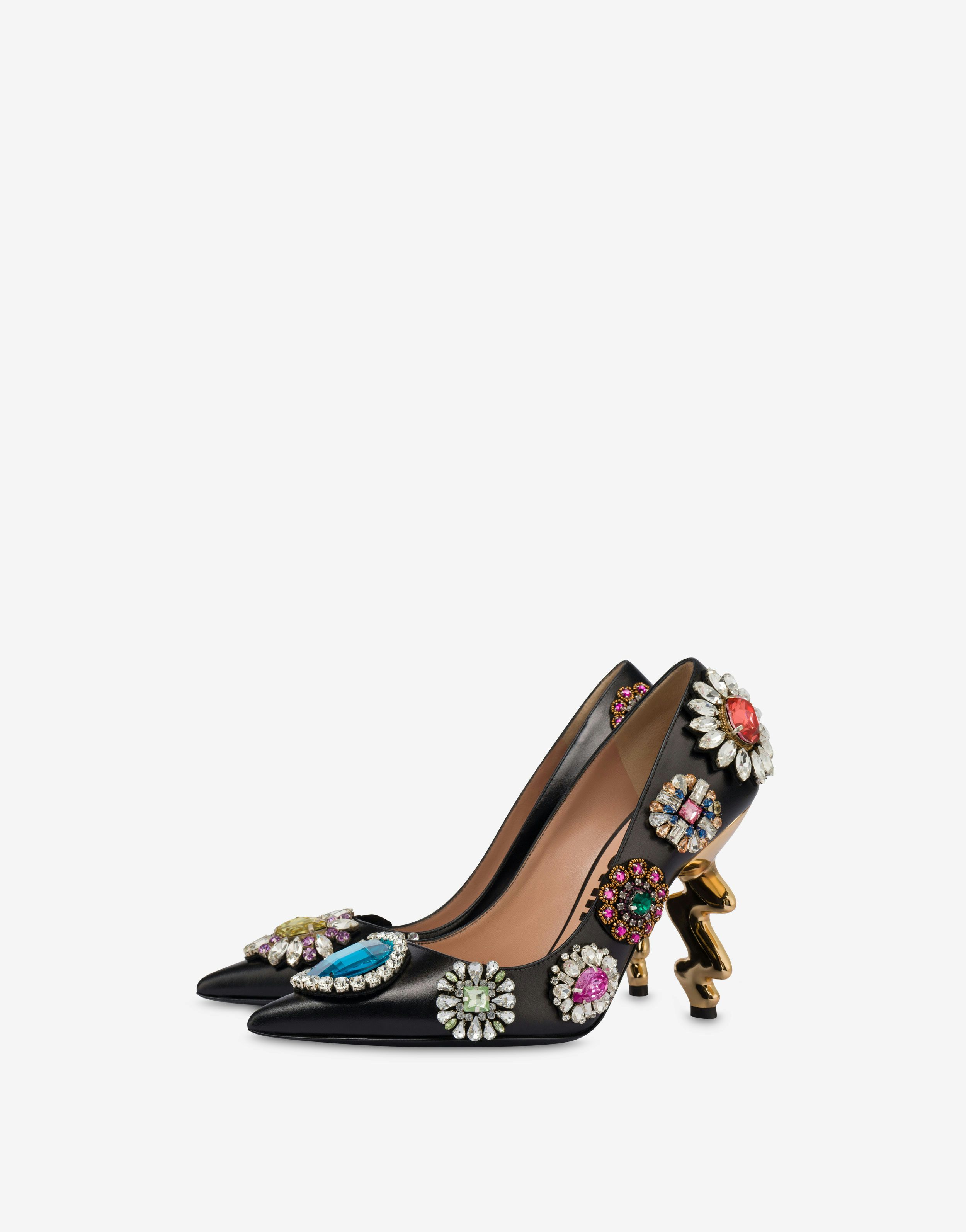 Calfskin Pumps With Bejewelled Detailing And Sculptural Heel