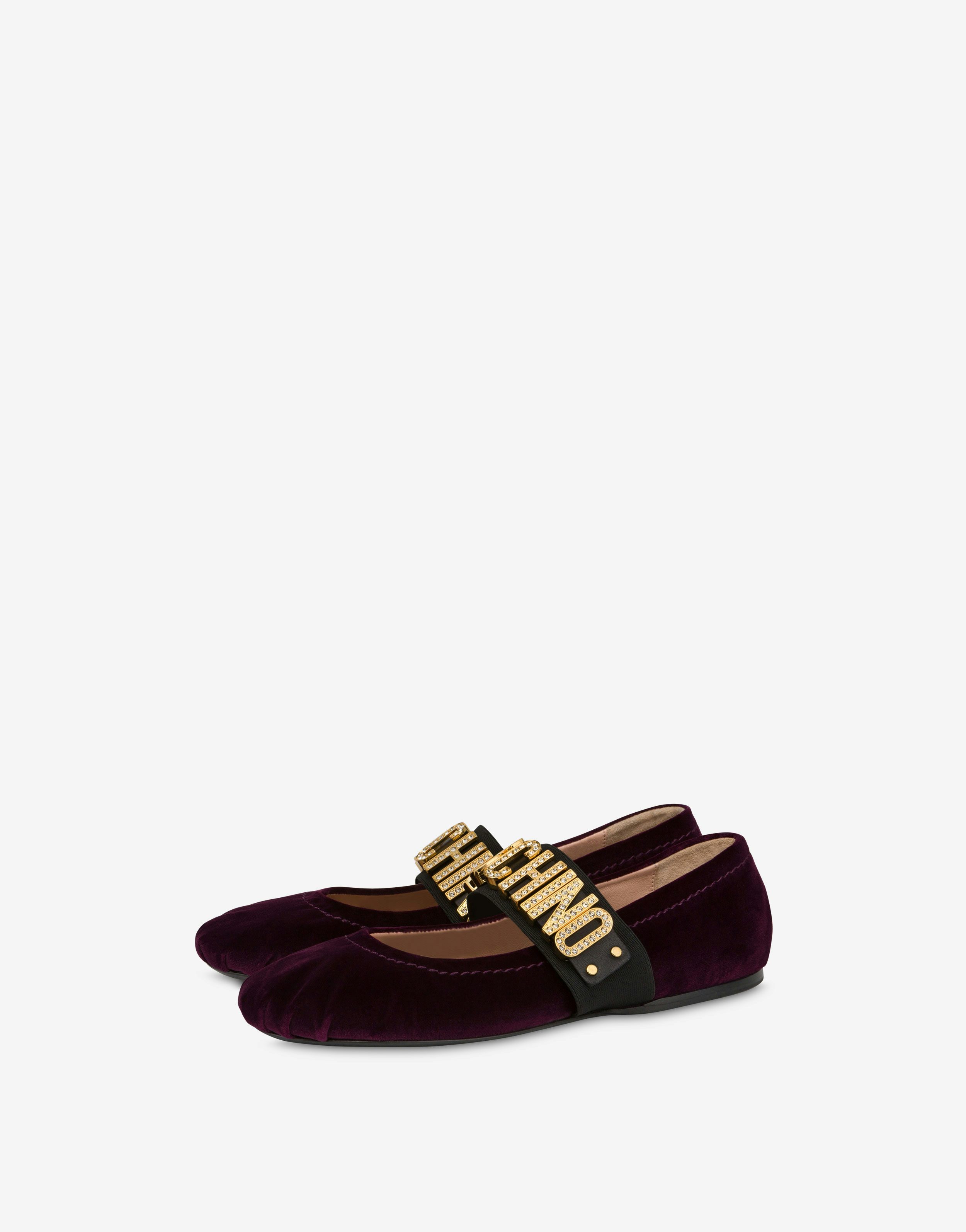 Maxi Lettering Velvet Ballet Flats