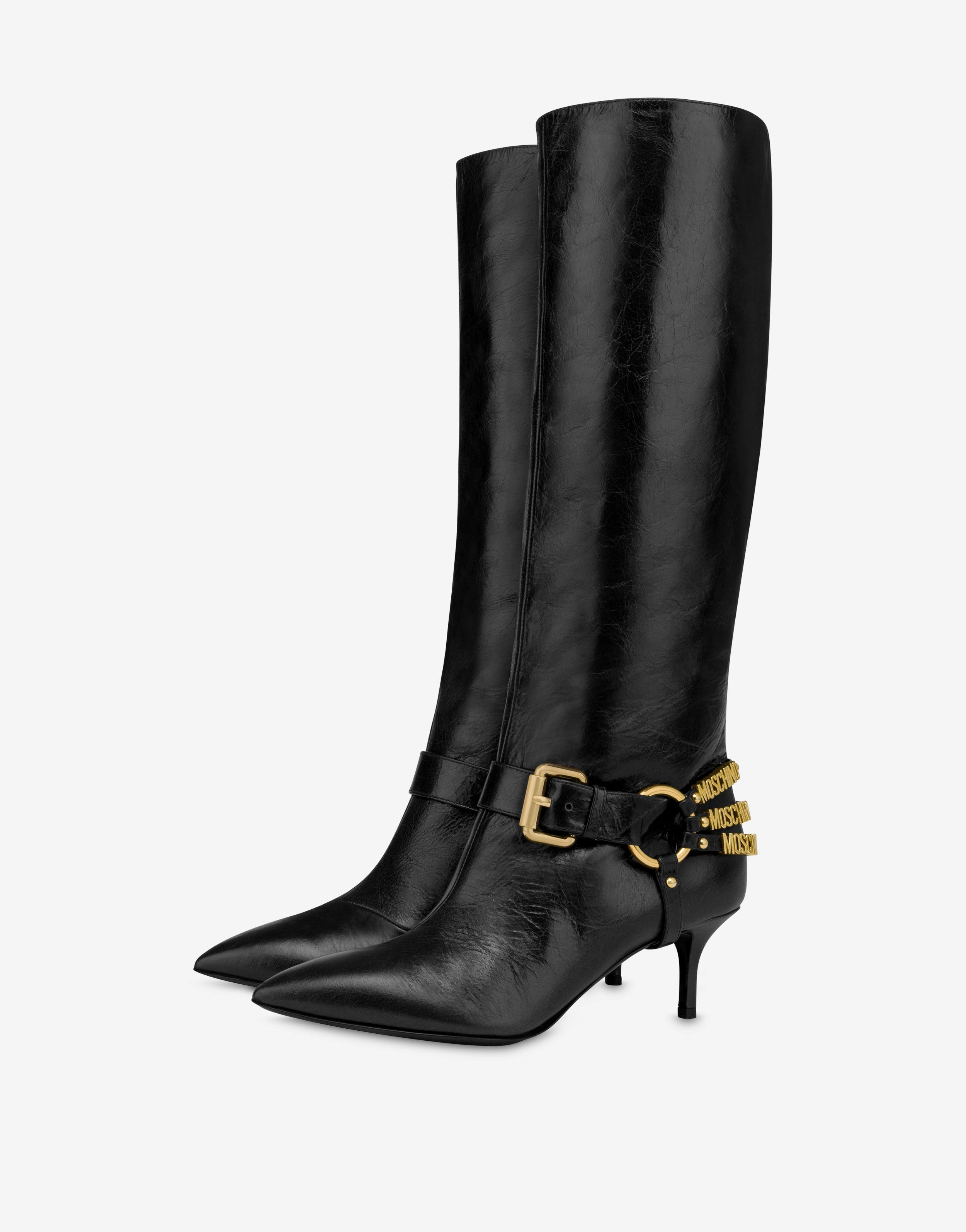 Mini Lettering Shiny Calfskin Boots