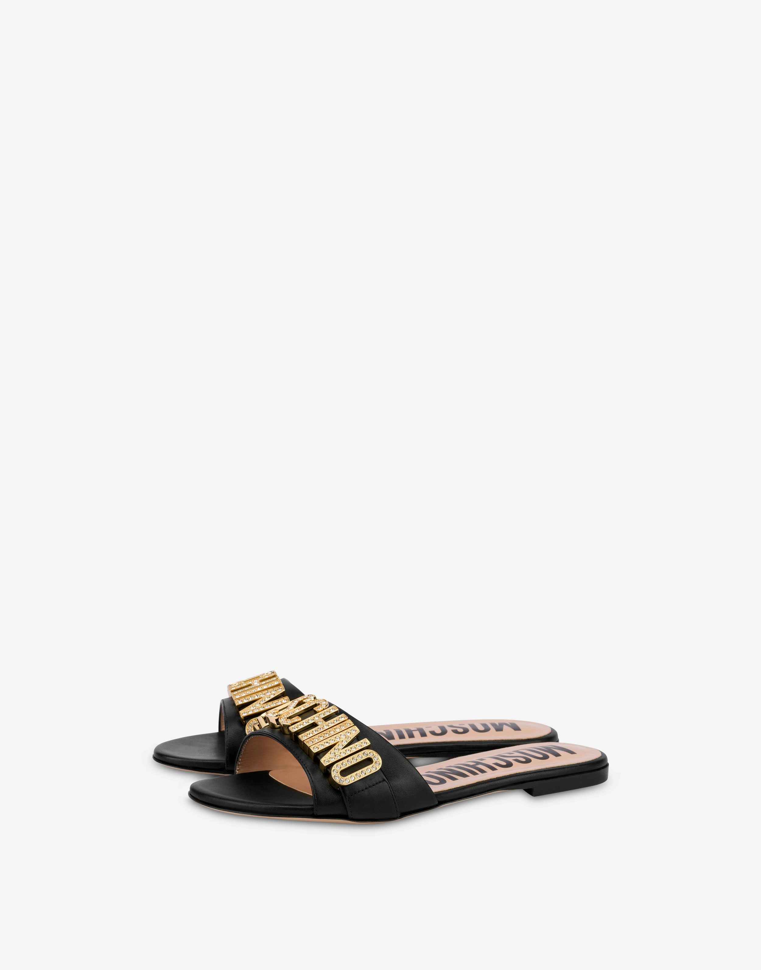 Calfskin Jewel Logo Flat Sandals