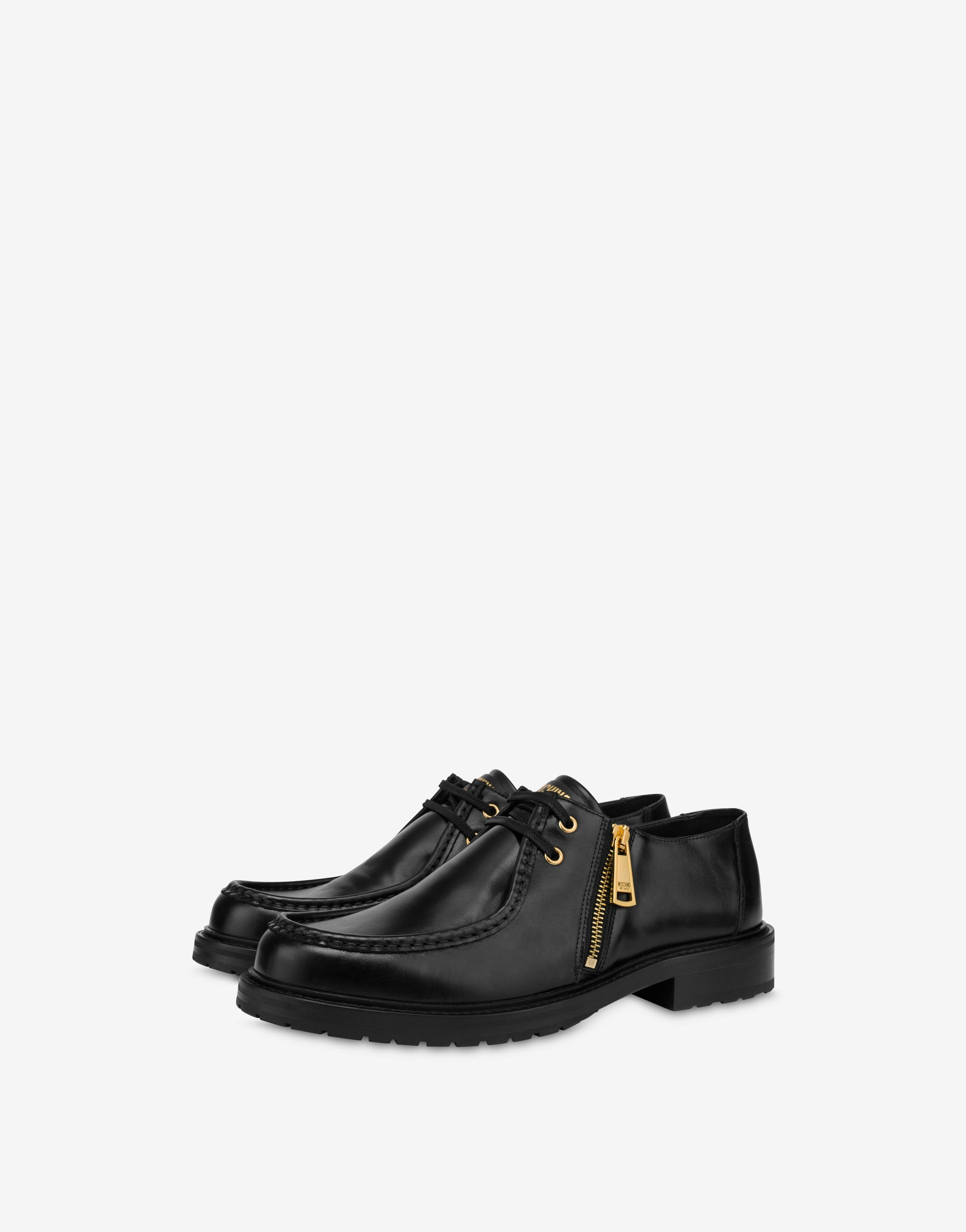 Calfskin Lace-up Shoes With Zip