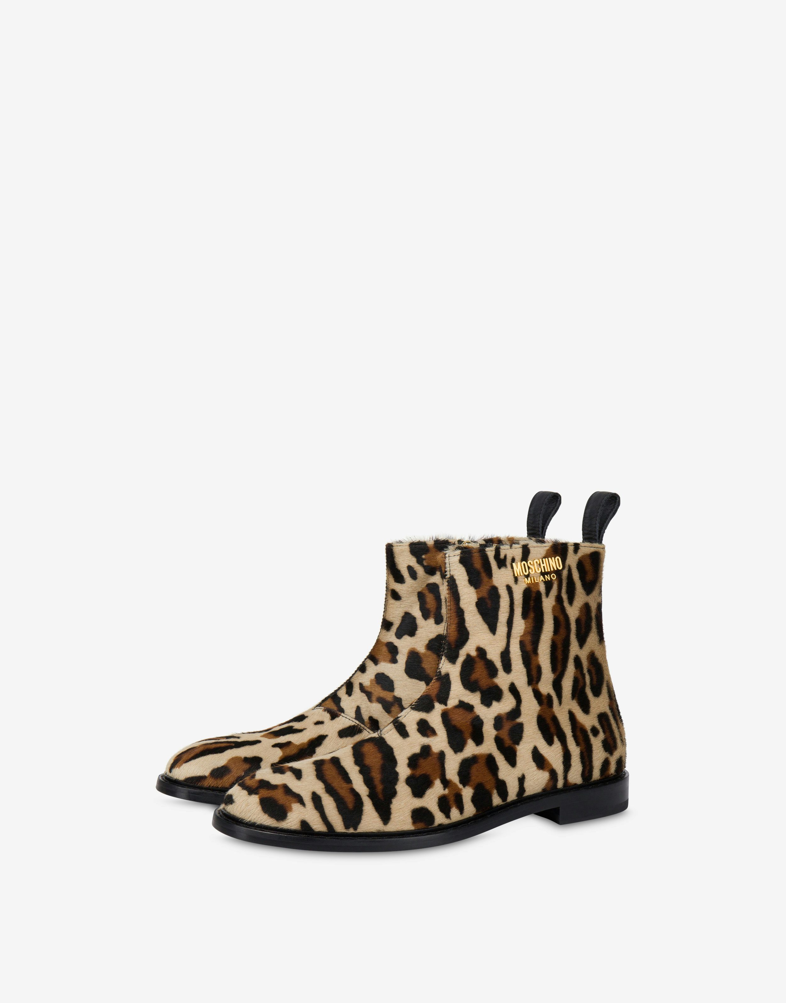 Leopard Print Pony Hair Ankle Boots