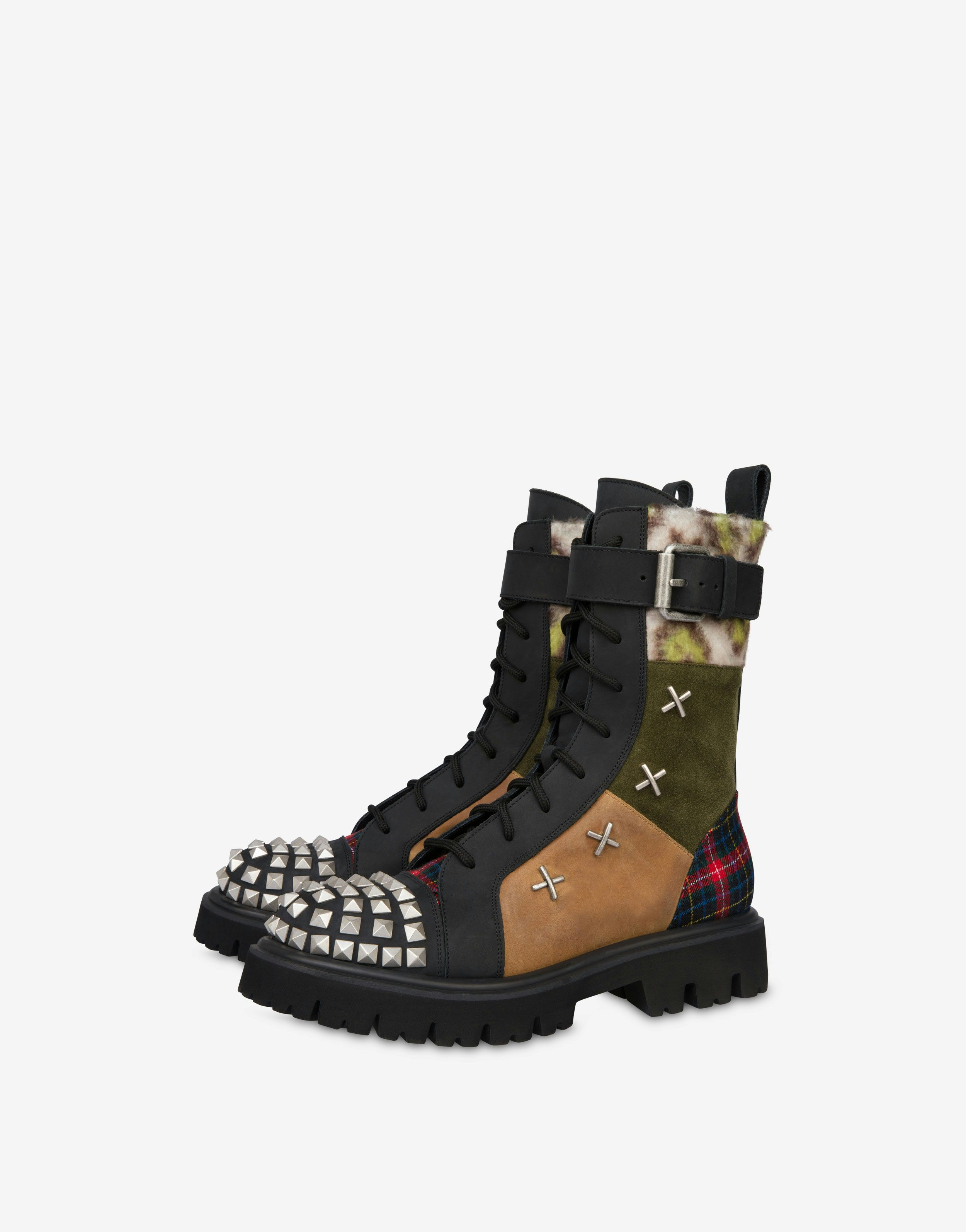 Military Patchwork Combat Boots