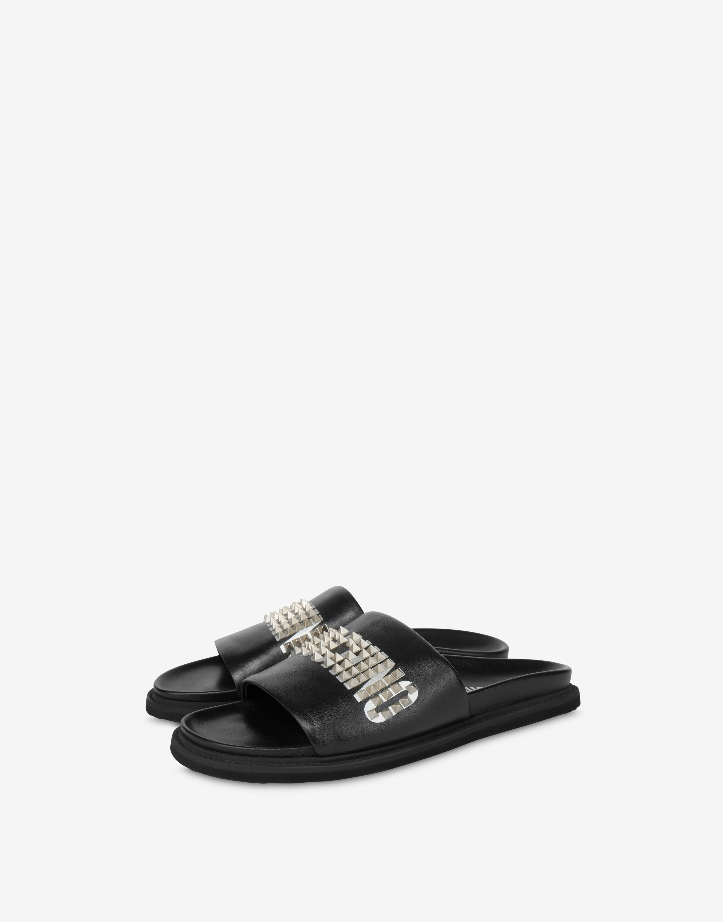 Studded Logo Nappa Leather Pool Sliders