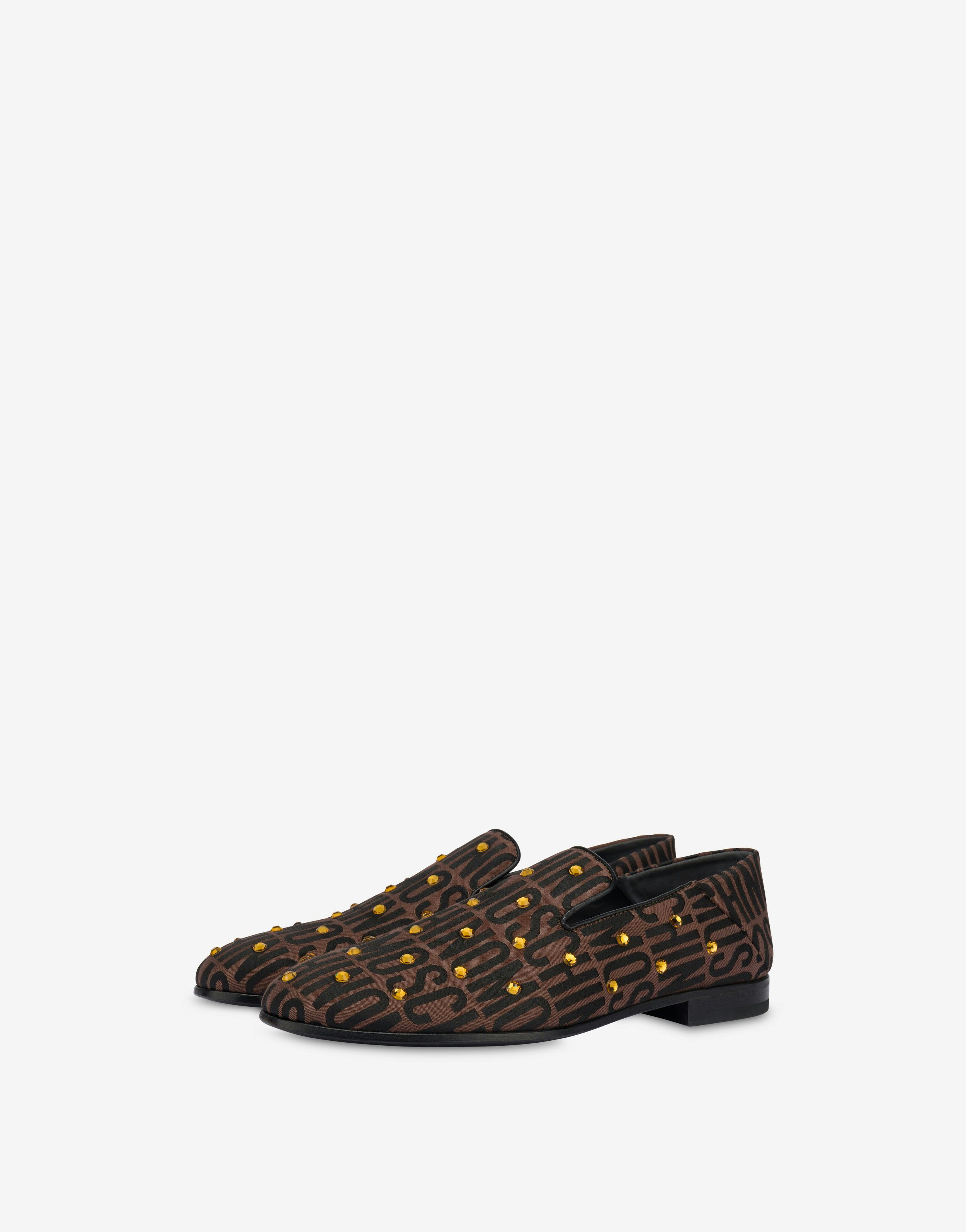 Allover Logo Nylon Loafers With Rhinestones