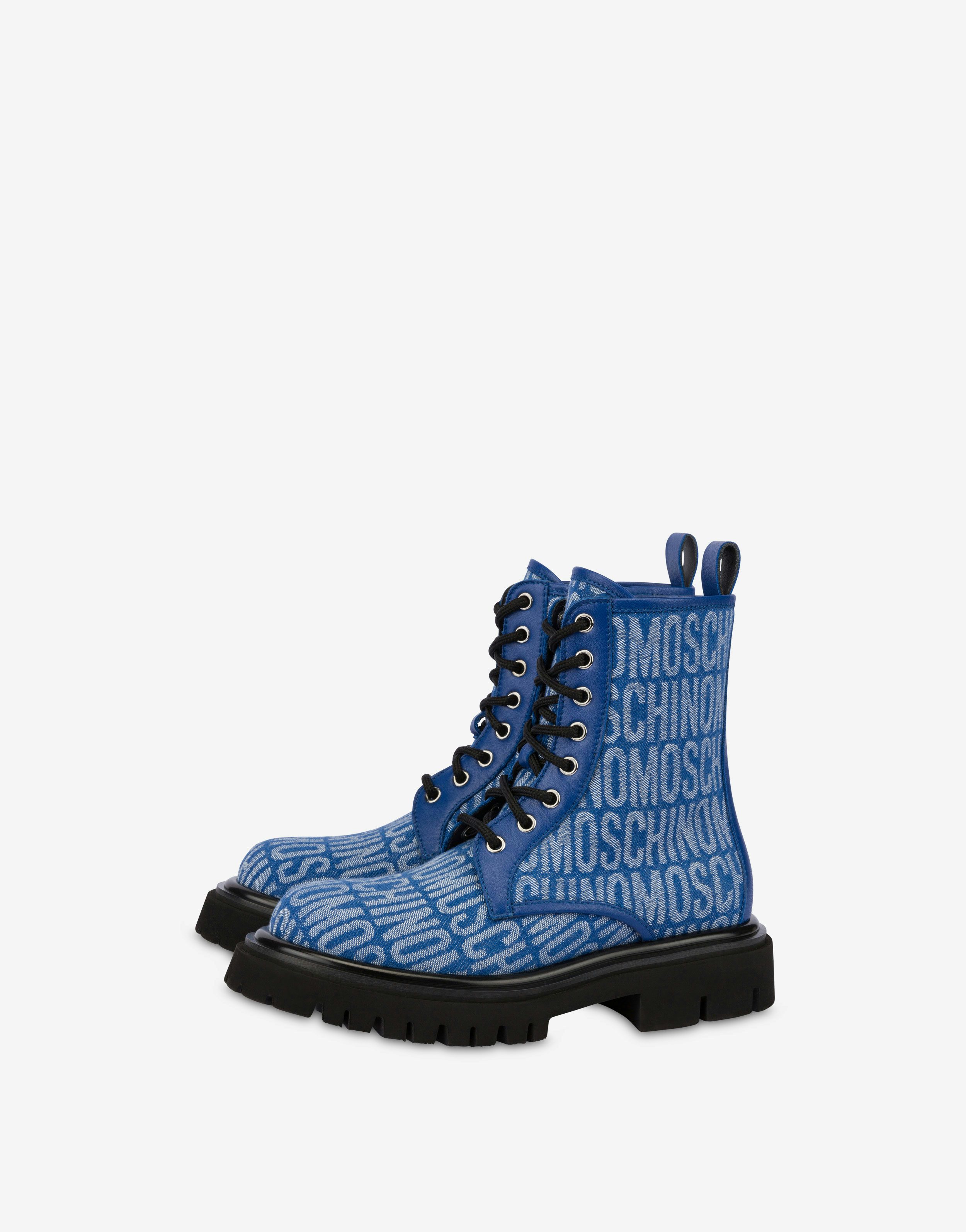 All-over Logo Denim Combat Boots