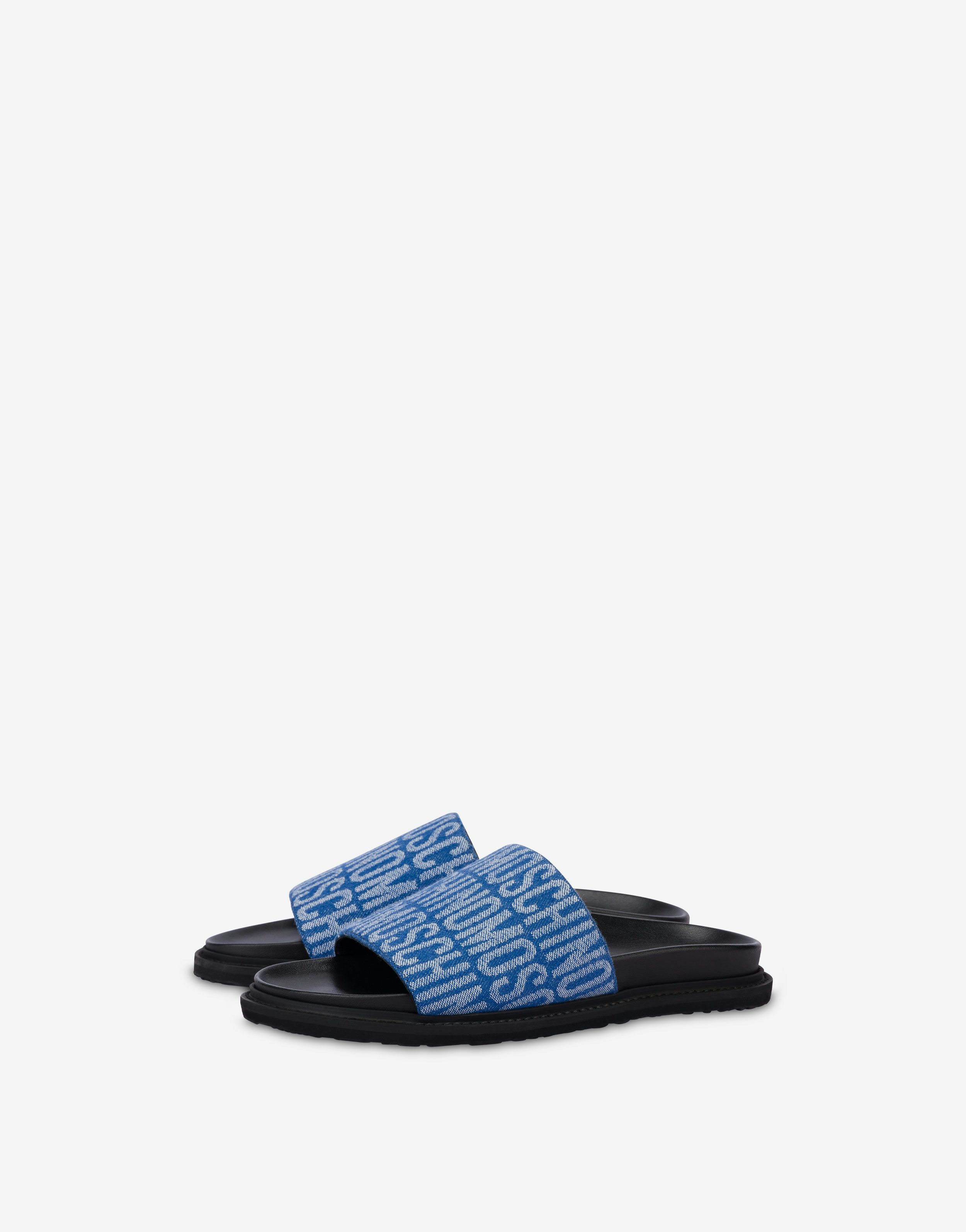 All-over Logo Denim Slide Sandals