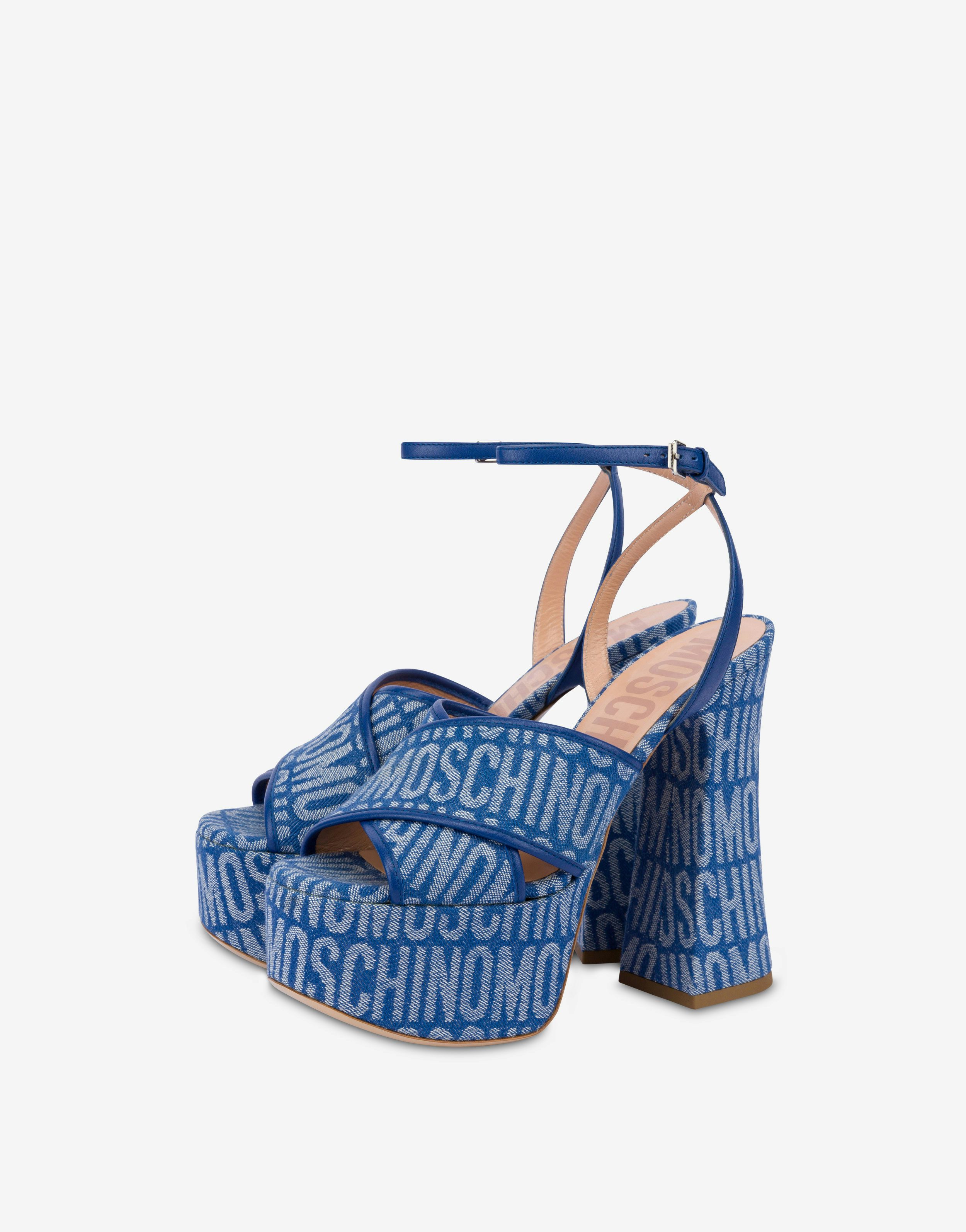 All-over Logo Denim Platform Sandals
