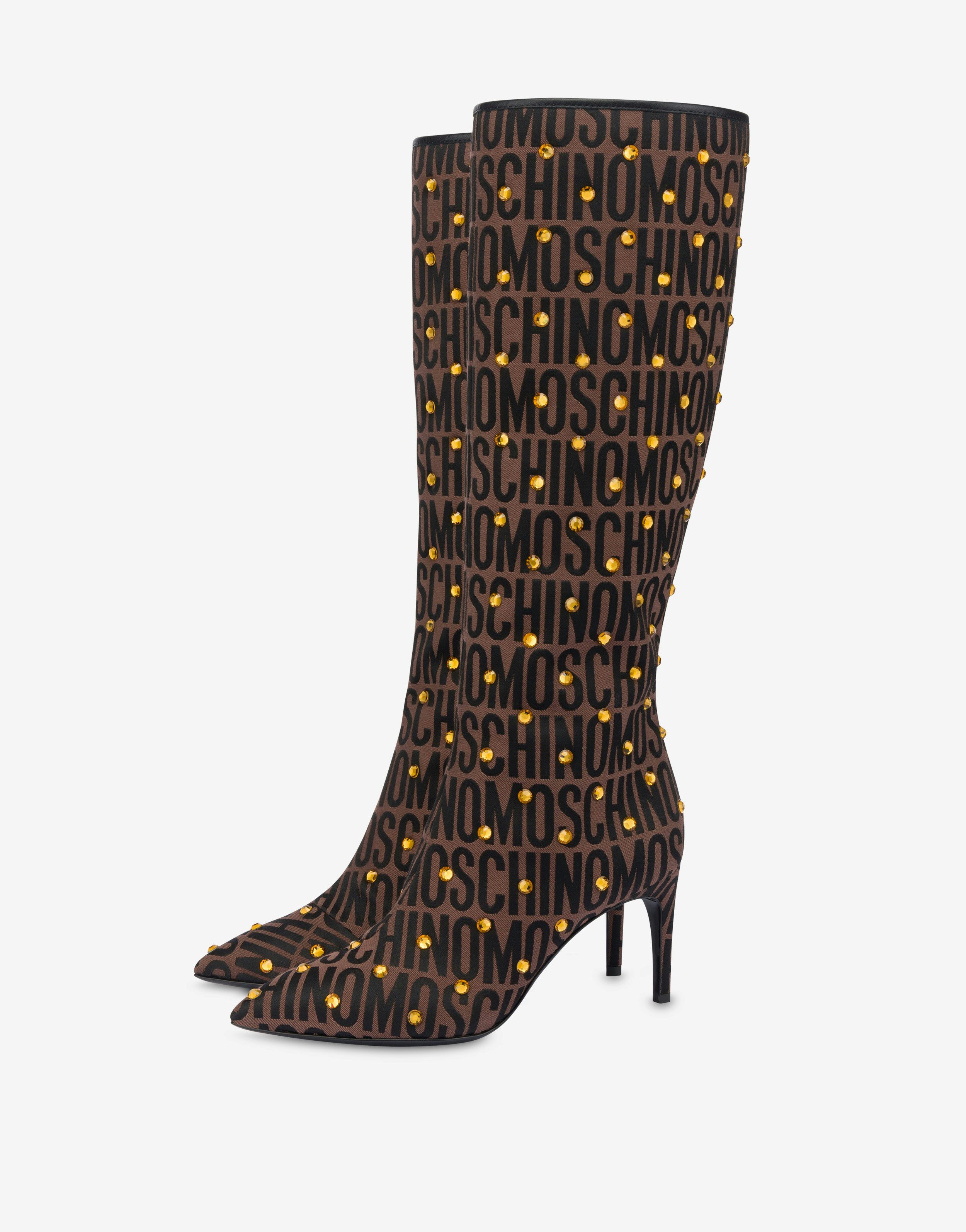 Allover Logo Nylon Boots With Rhinestones