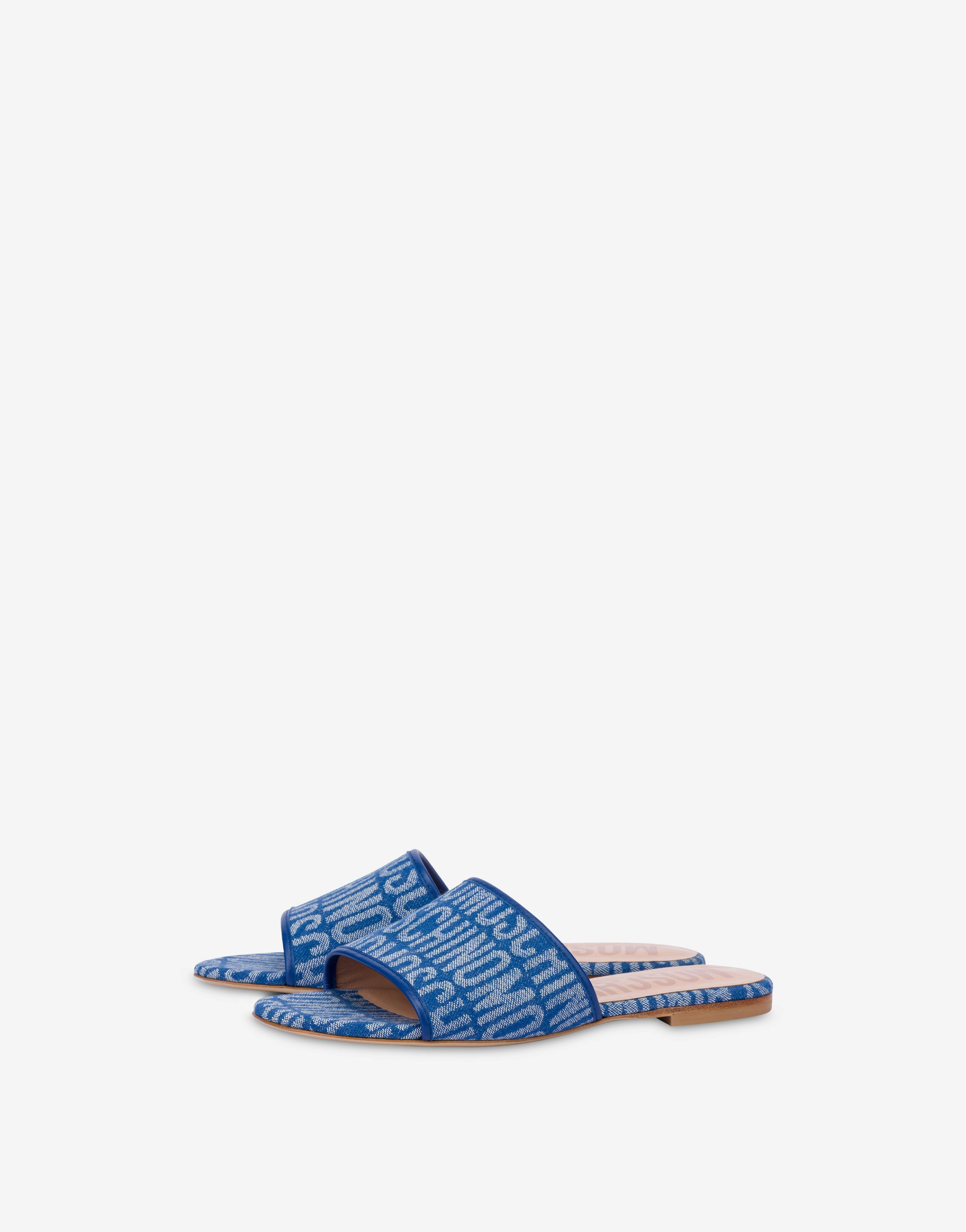 All-over Logo Denim Flat Sandals