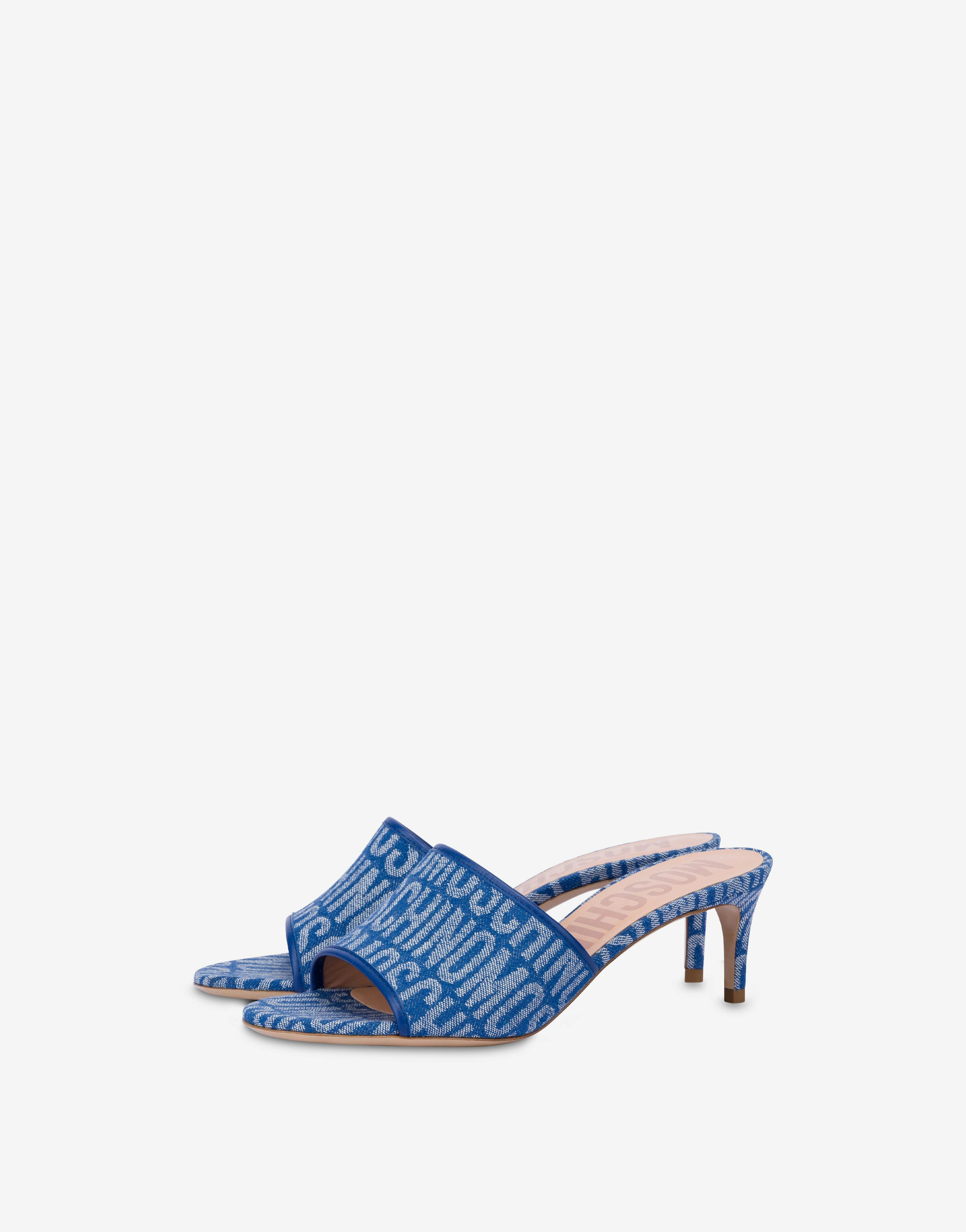All-over Logo Denim Heeled Sandals